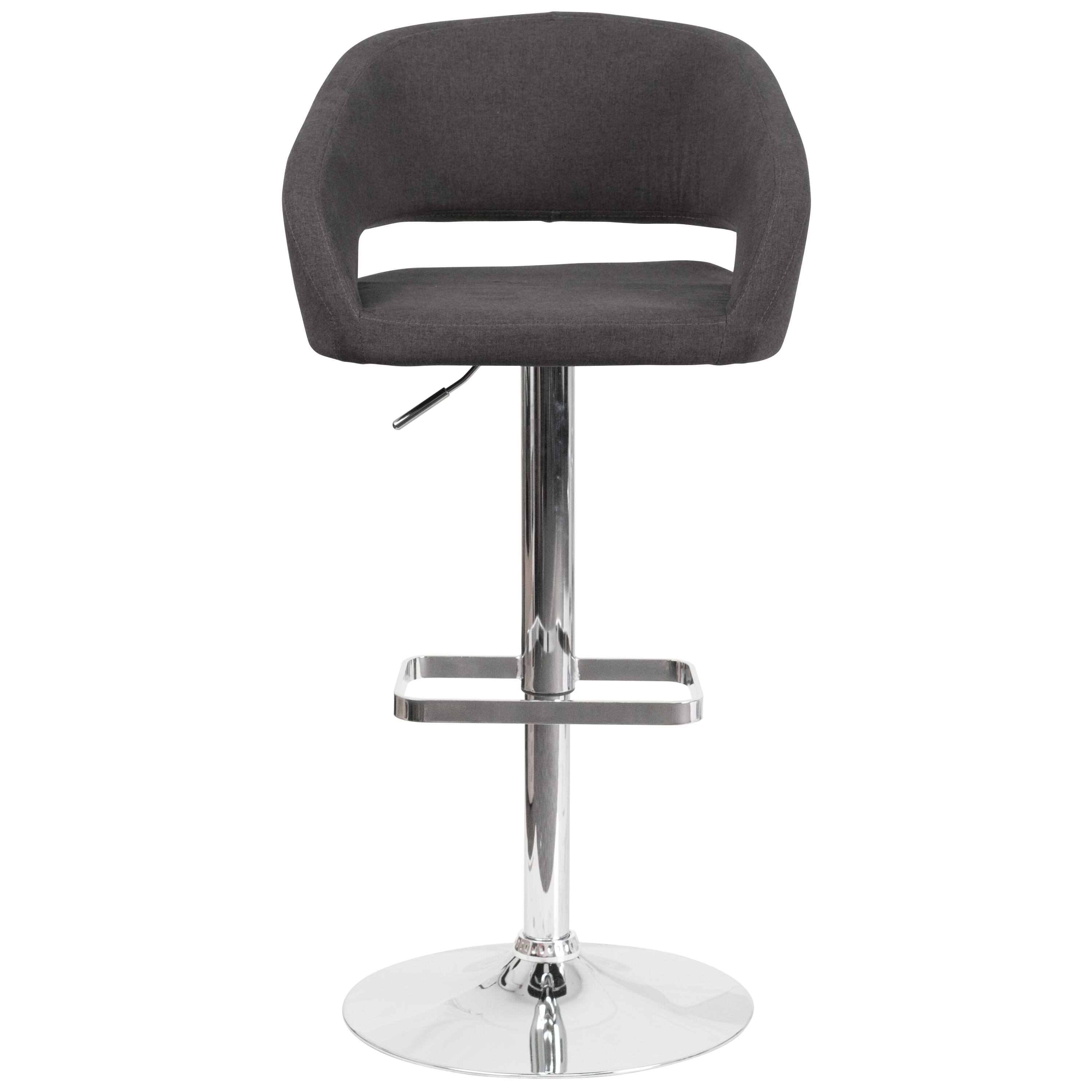 Alt View 7. Emma + Oliver - Shae Contemporary Upholstered Adjustable Height Barstool with Rounded, Cutout Mid-Back and Pedestal Base - Charcoal Fabric/Chrome Frame.