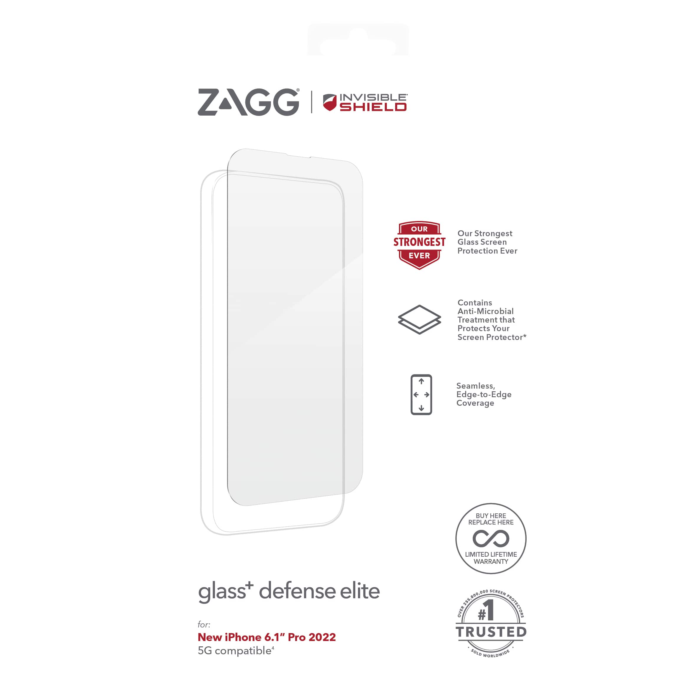 Alt View 12. ZAGG - Glass+ Defense Elite Maximum Edge-to-Edge Impact & Scratch Screen Protector for Apple iPhone 14 Pro - Clear.