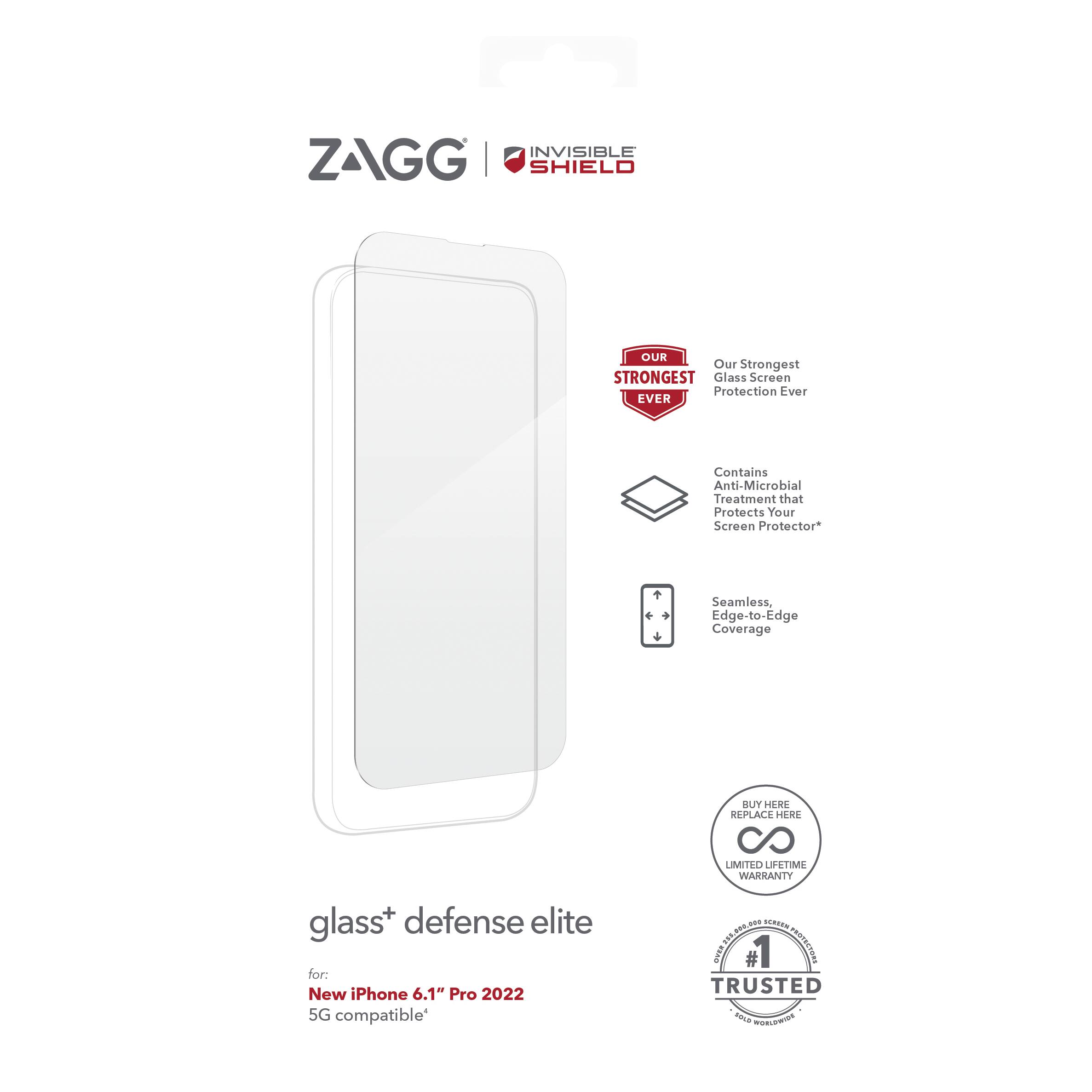 Alt View 12. ZAGG - Glass+ Defense Elite Maximum Edge-to-Edge Impact & Scratch Screen Protector for Apple iPhone 14 Pro - Clear.