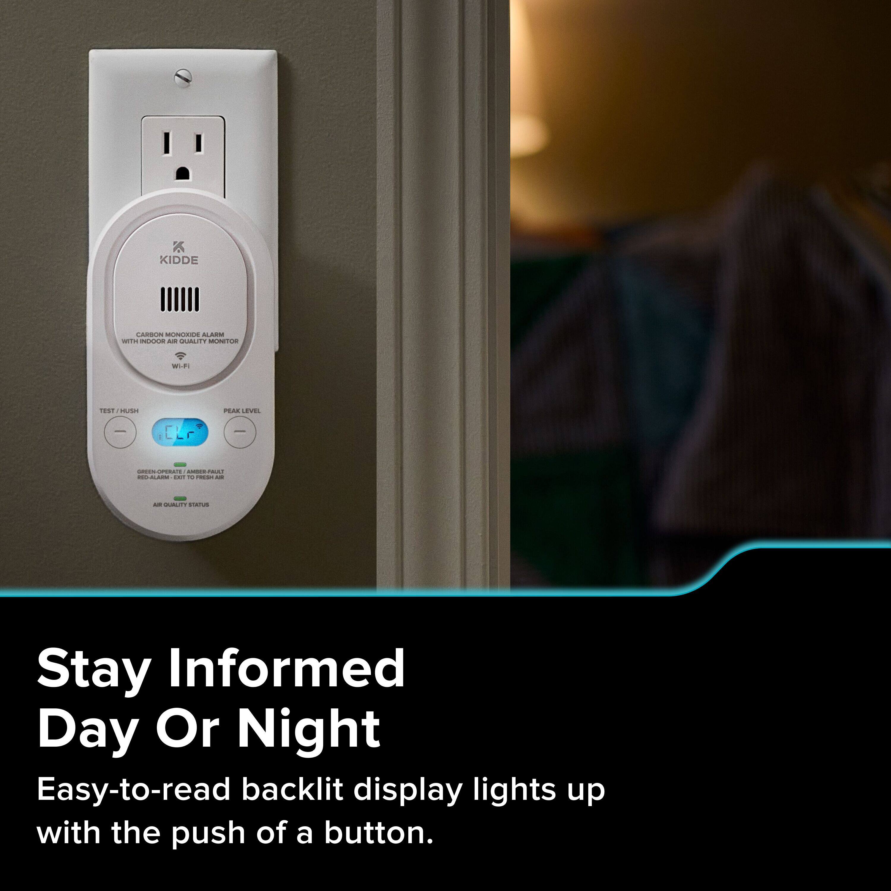 KIDDE CARBON MONOXIDE ALARM - QUALITY MONITOR - PEAK LEVEL - Stay Informed Day Or Night Easy-to-read backlit display lights up with the push of a button.