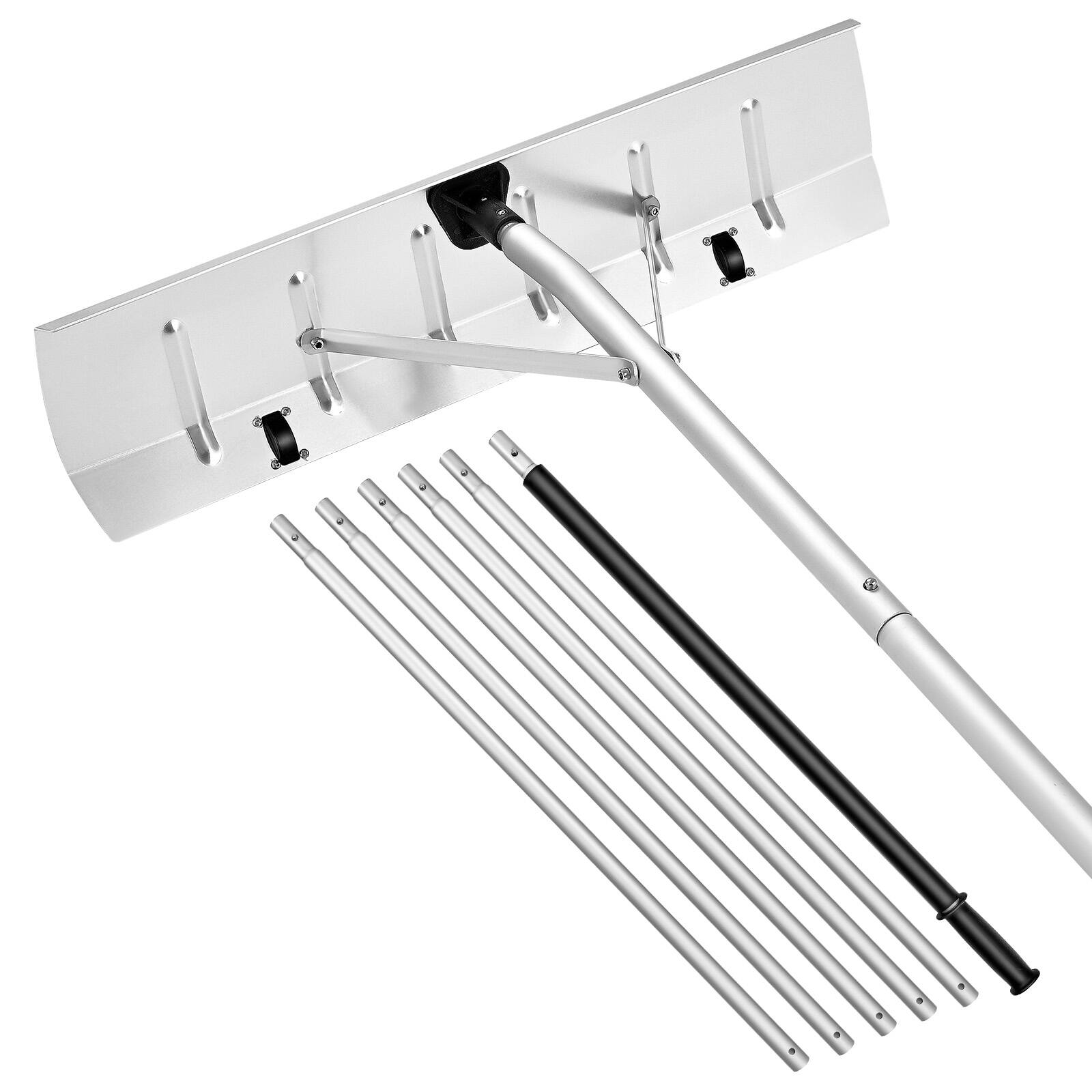 Front. VEVOR - Snow Roof Rake, 26 in Aluminum Blade, 7.5-20 ft Adjustable Roof Snow Scraper with Wheels, Anti-Slip Handle for Snow - Silver + Black.