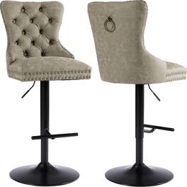 Trinkets Crazed - Swivel Bar Stools Set of 2 with Upholstered Back, Adjustable Counter Height Barstools - olive green PU