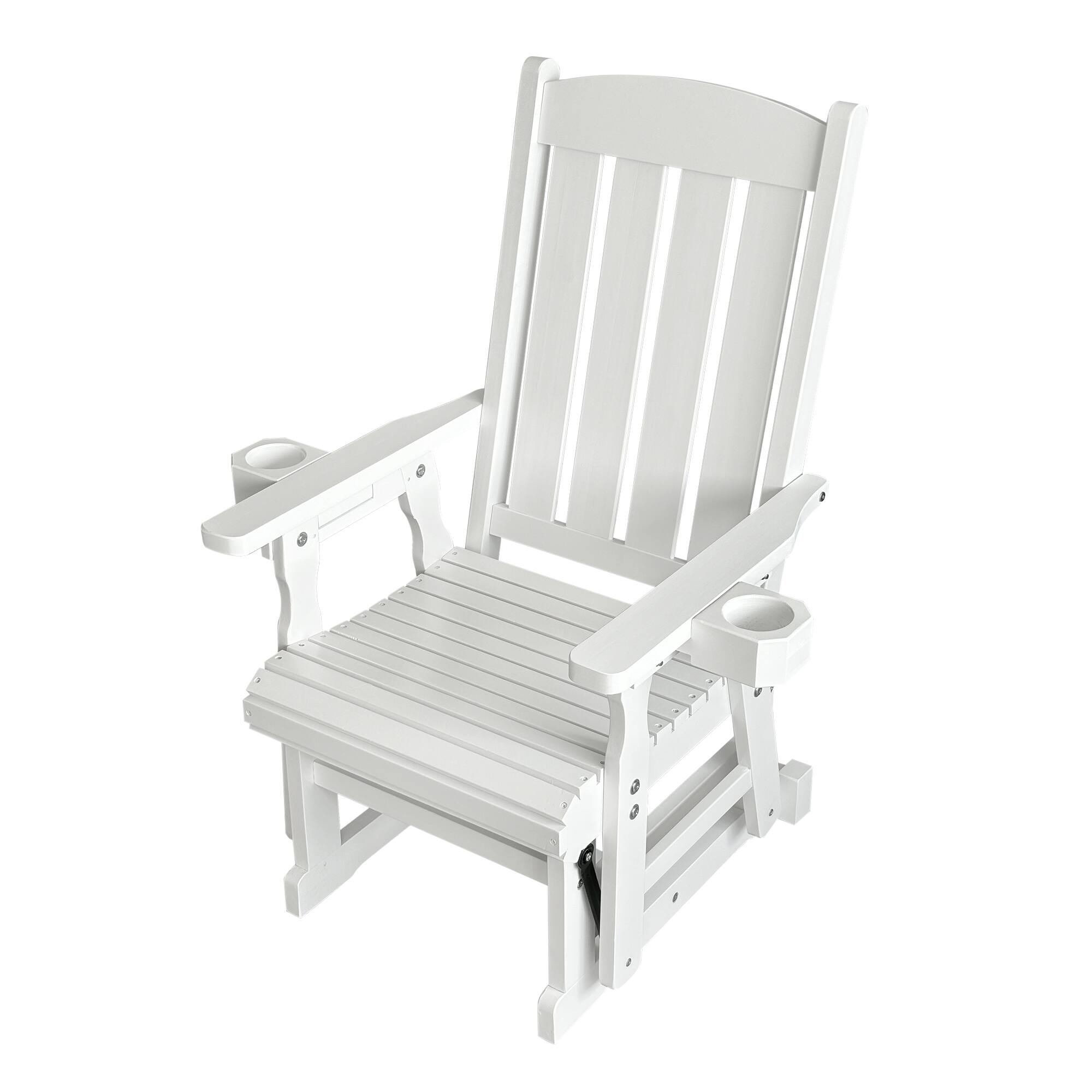 Angle. Fortune Candy - Wooden Patio Glider with High Back and Deep Contoured Seat, Solid Fir Wood, Heavy Duty 600 LBS for Porch Yard Garden - White.
