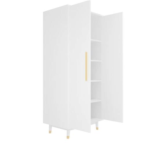 Front. SlickBlue - Mid-Century Modern 2-Door Bedroom Armoire Wardrobe Cabinet for Clothes Storage - White.