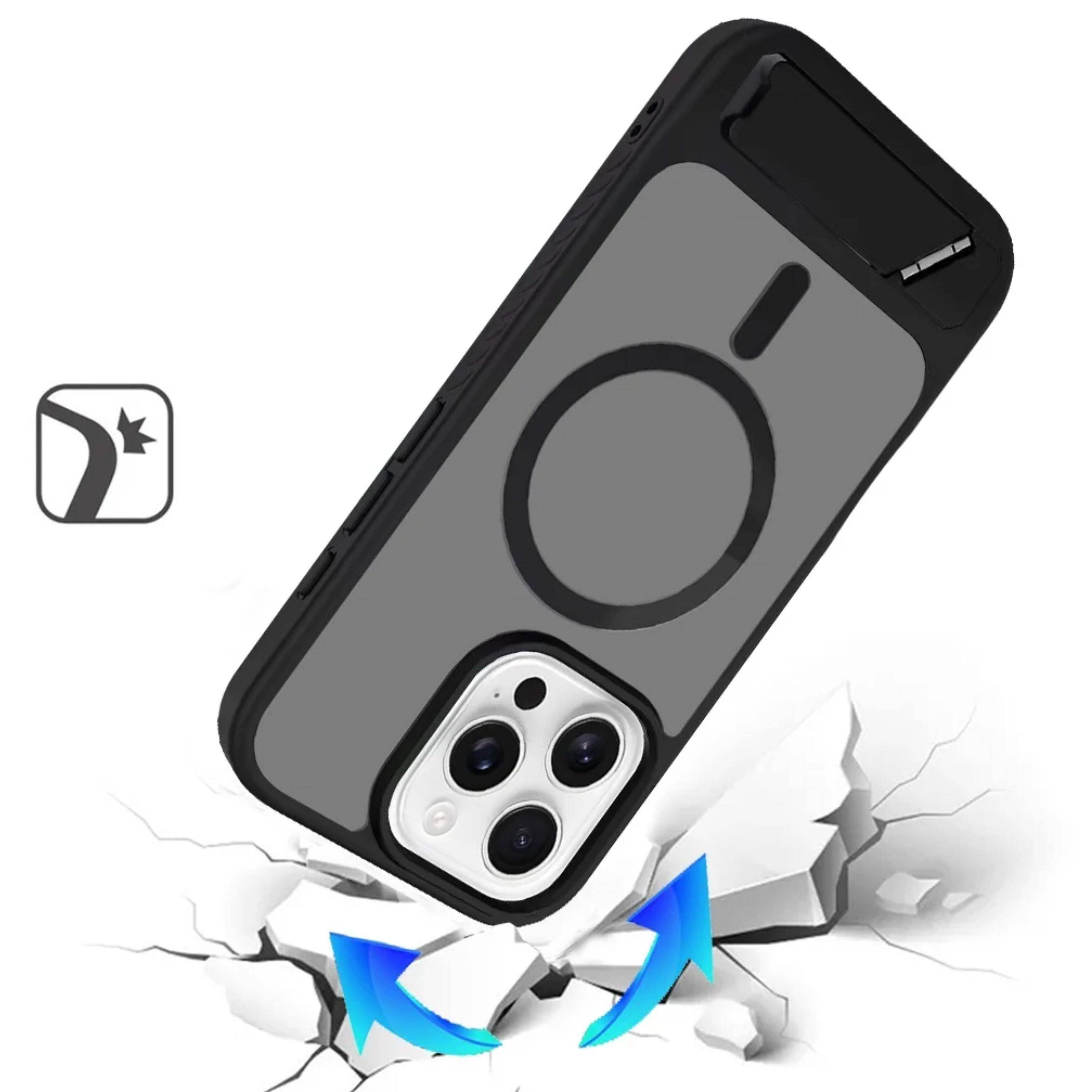 Angle. Kitcheniva - Magnetic Circle with Metal Kickstand Cover For iPhone 14 Pro Max Black - Black.