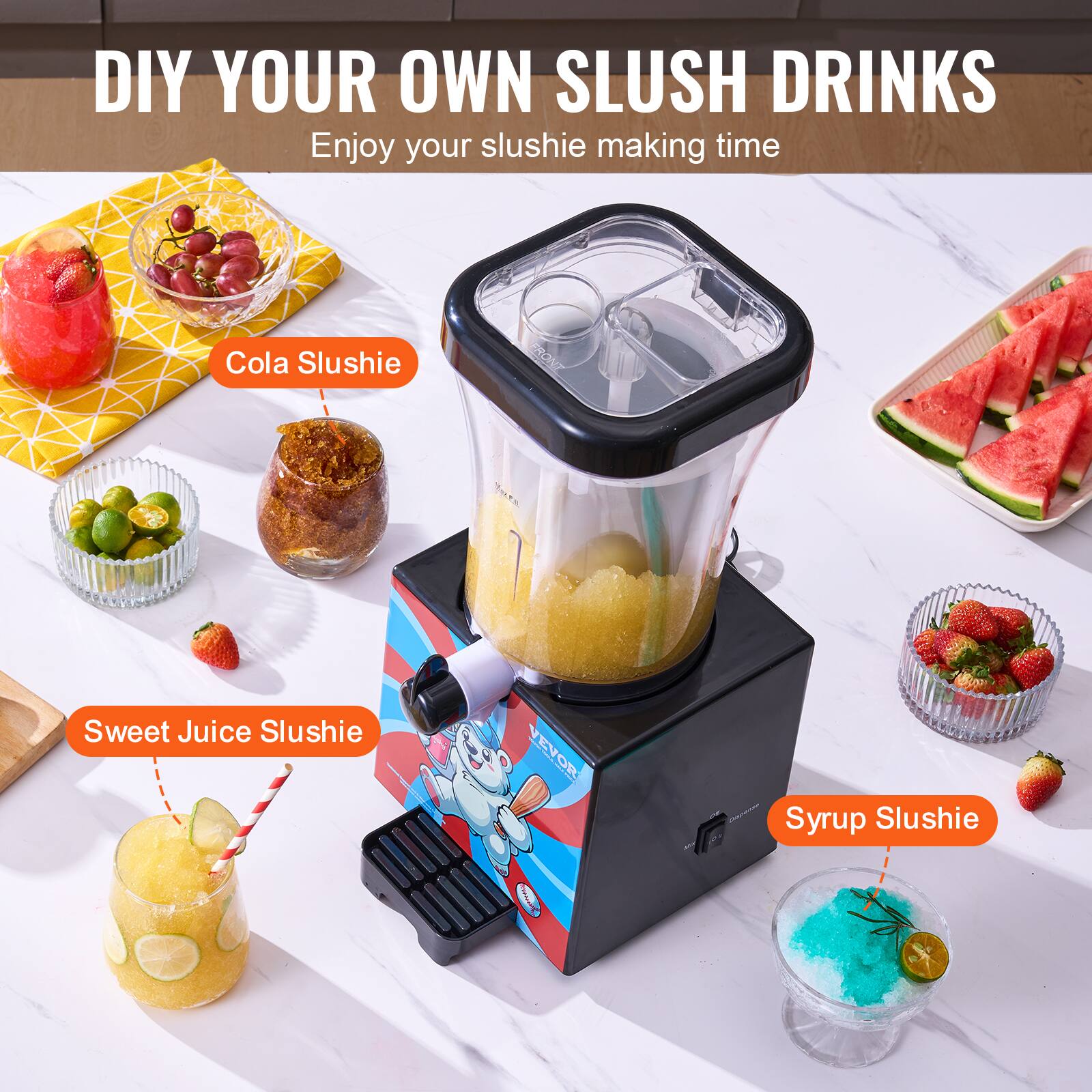 DIY Your Own Slush Drinks

Enjoy your slushie making time

- Cola Slushie
- Sweet Juice Slushie
- Syrup Slushie