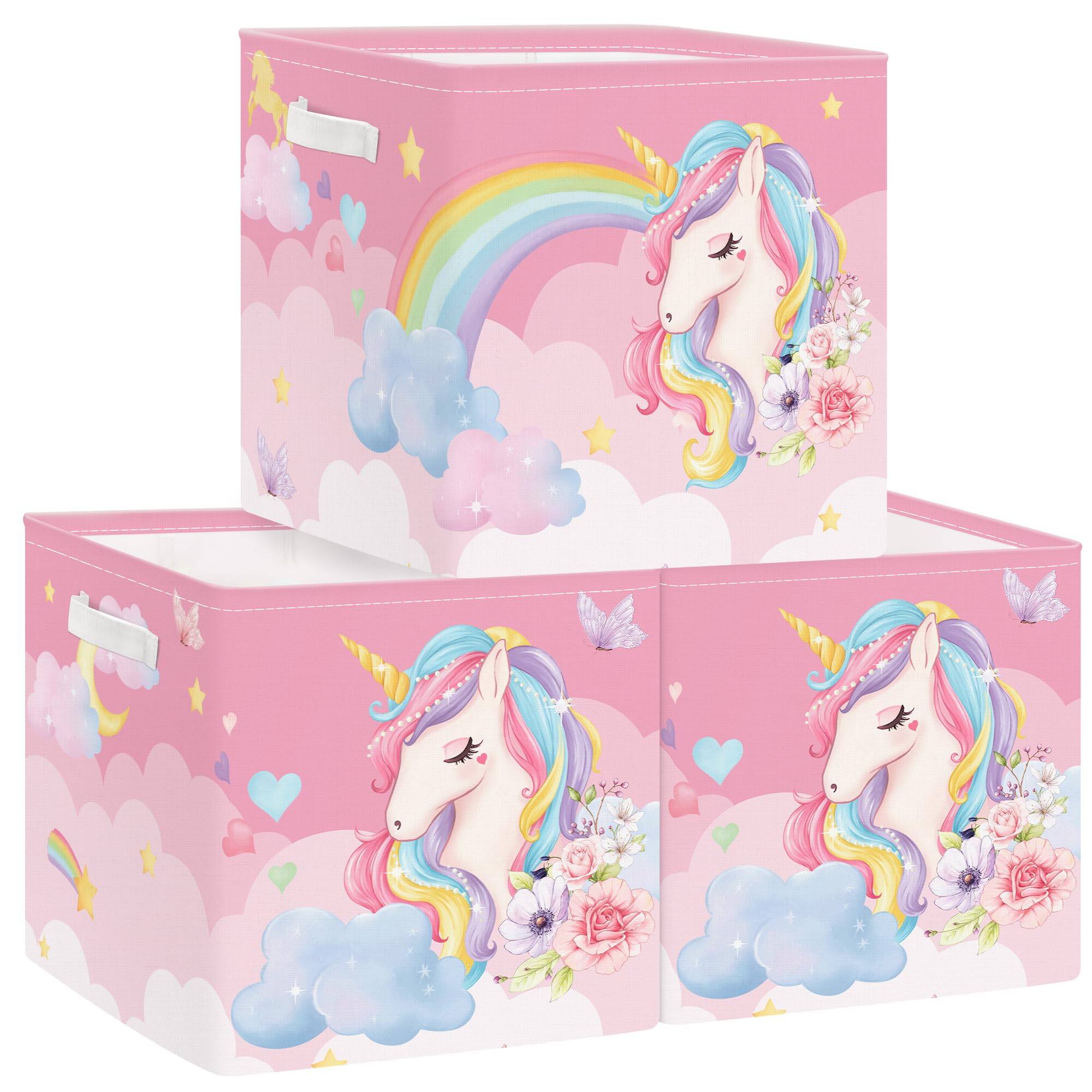 Front. Dapper Styles - Unicorn Rainbow Storage Basket Set Foldable Closet Clothes Organizer Bin Girl Book Shelf Cloud 11 8x11 8x11... - Cloud-3pcs/set.