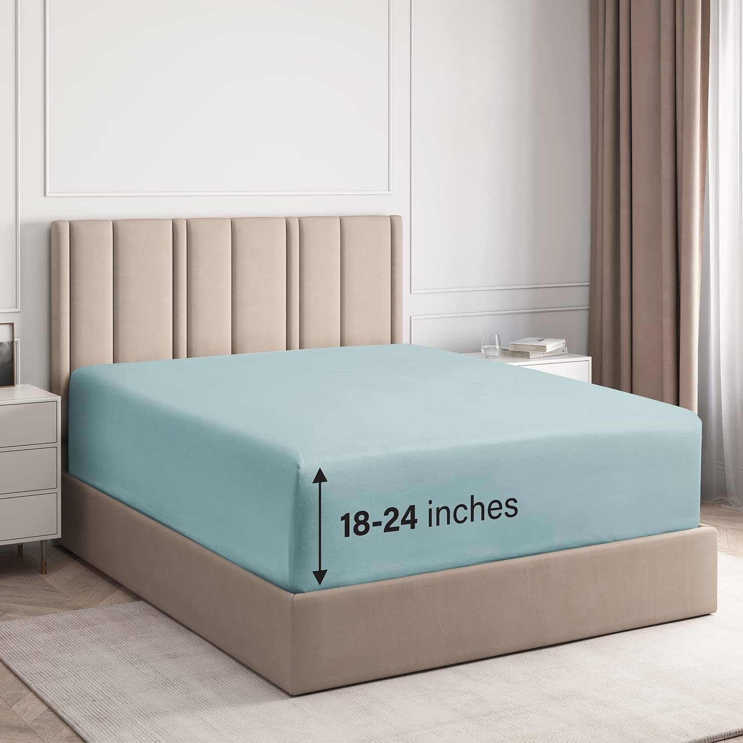 CGK Linens - 100% Cotton 400 TC Fitted Sheet Only - Extra Deep Pocket for 18"-24" Mattresses - Twin - Light Blue - Thumbnail 3