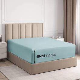 CGK Linens - 100% Cotton 400 TC Fitted Sheet Only - Extra Deep Pocket for 18"-24" Mattresses - King - Light Blue