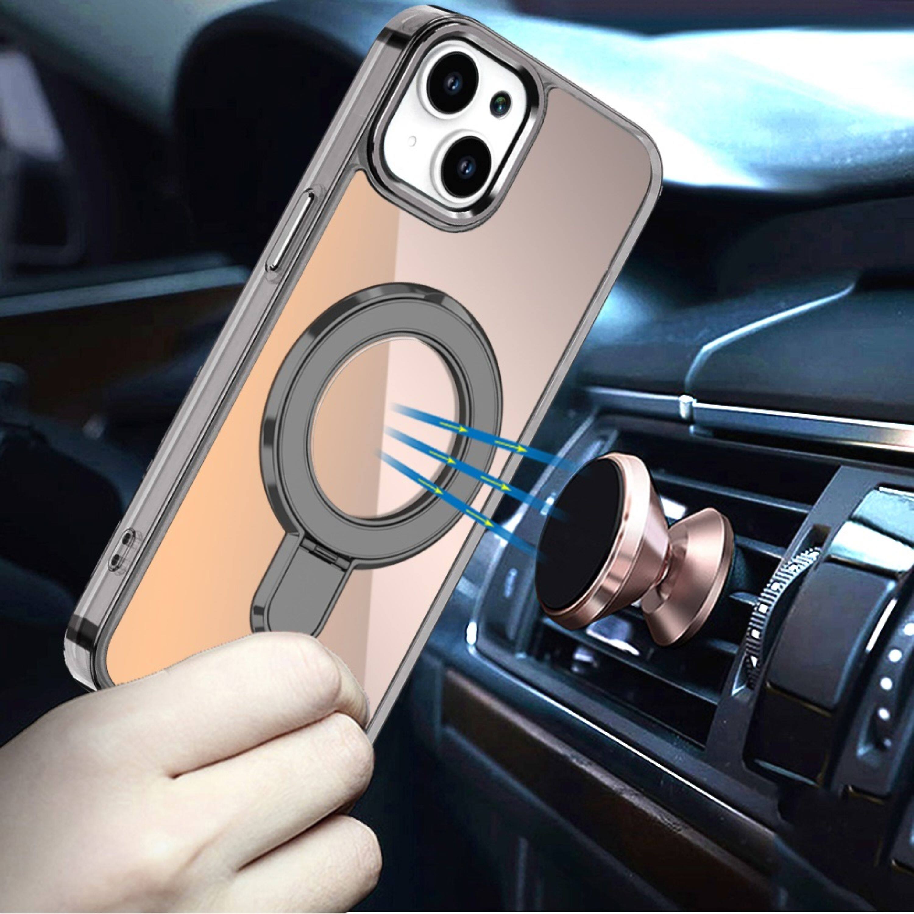 Left. Kitcheniva - Radiant Chrome Magnetic Circle Stand Phone Case With Tempered Glass For iPhone 13/14 Black - Black.