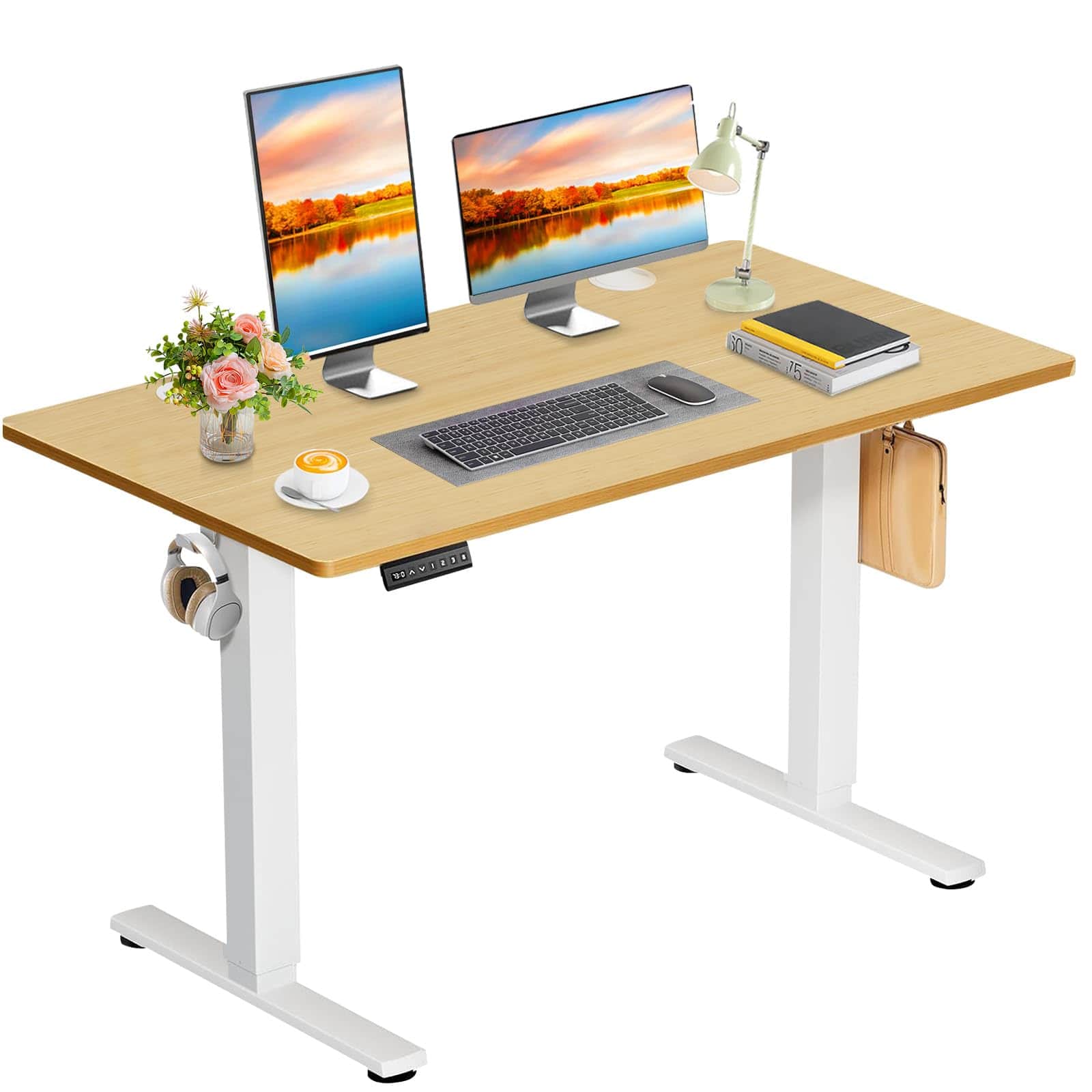 Hirose Alice - DUMOS Electric Standing Desk, Height Adjustable Sit Stand Desk with LED Display, Memory Presets, Hooks & Ca - Oak 47.2-Inch
