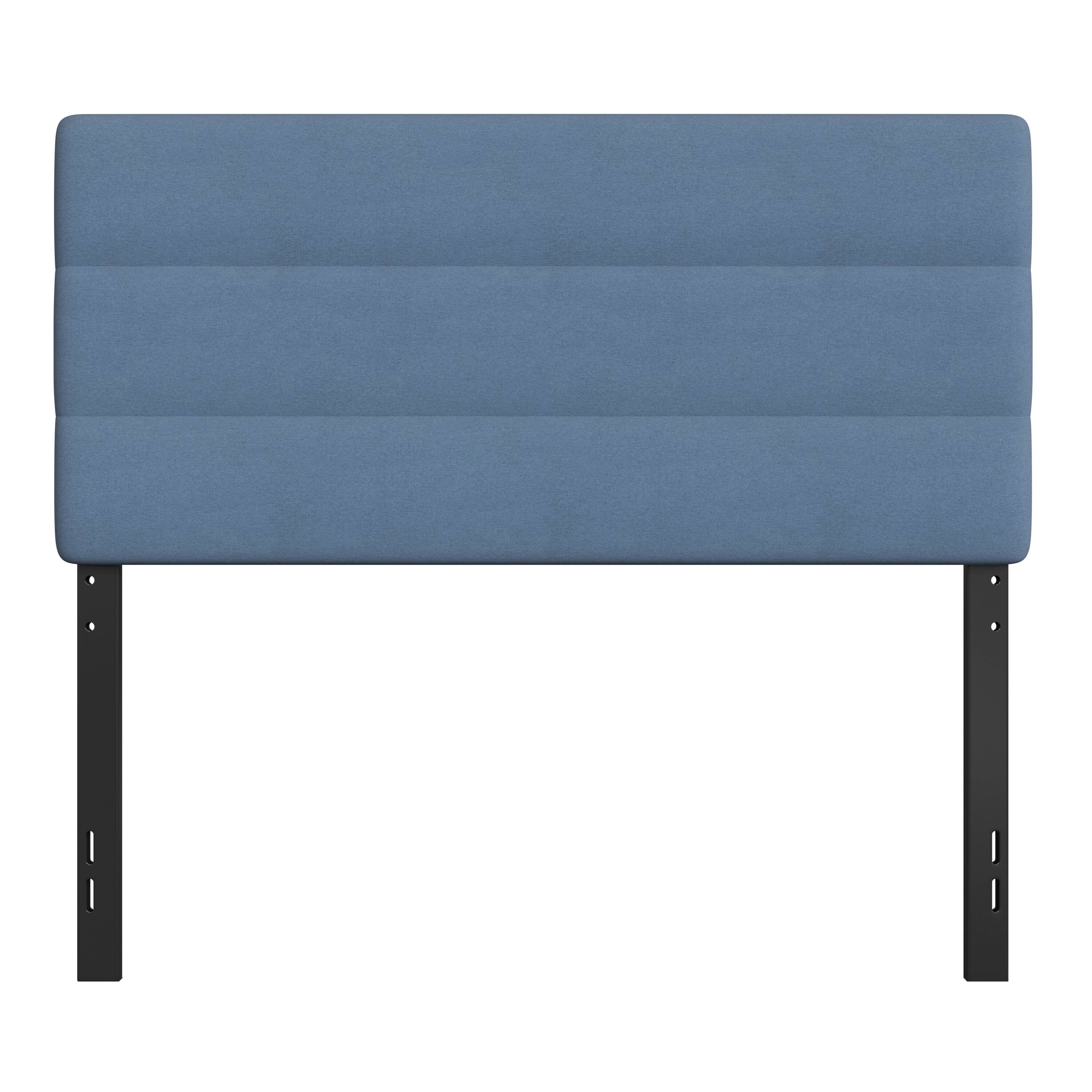Alt View 9. Emma + Oliver - Gannon Modern Upholstered Headboard with Horizontal Line Stitching and Adjustable Height Rails - Blue.