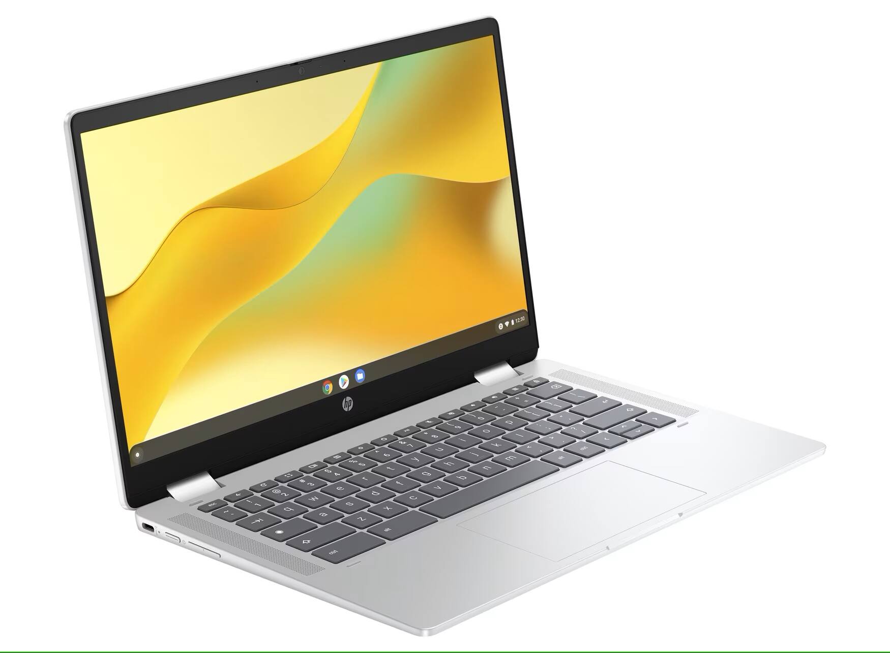 Alt View 1. HP - Chromebook x360 14b-cd0008ca 14" Touch Intel Processor N100 0.7 GHz up to 3.4 GHz 4GB RAM 128GB UFS Chrome OS - Silver.