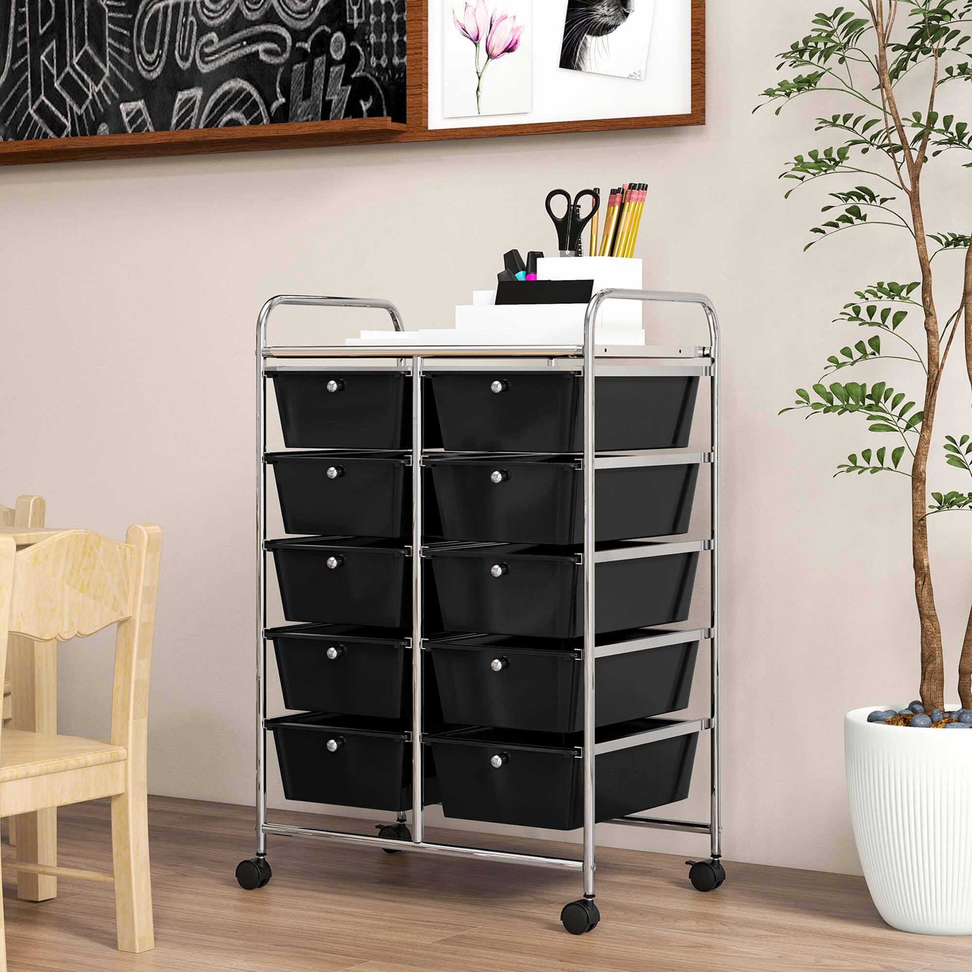 Alt View 8. Costway - 10 Drawer Storage Cart Utility Rolling Trolley Kitchen Office Organizer - Black.