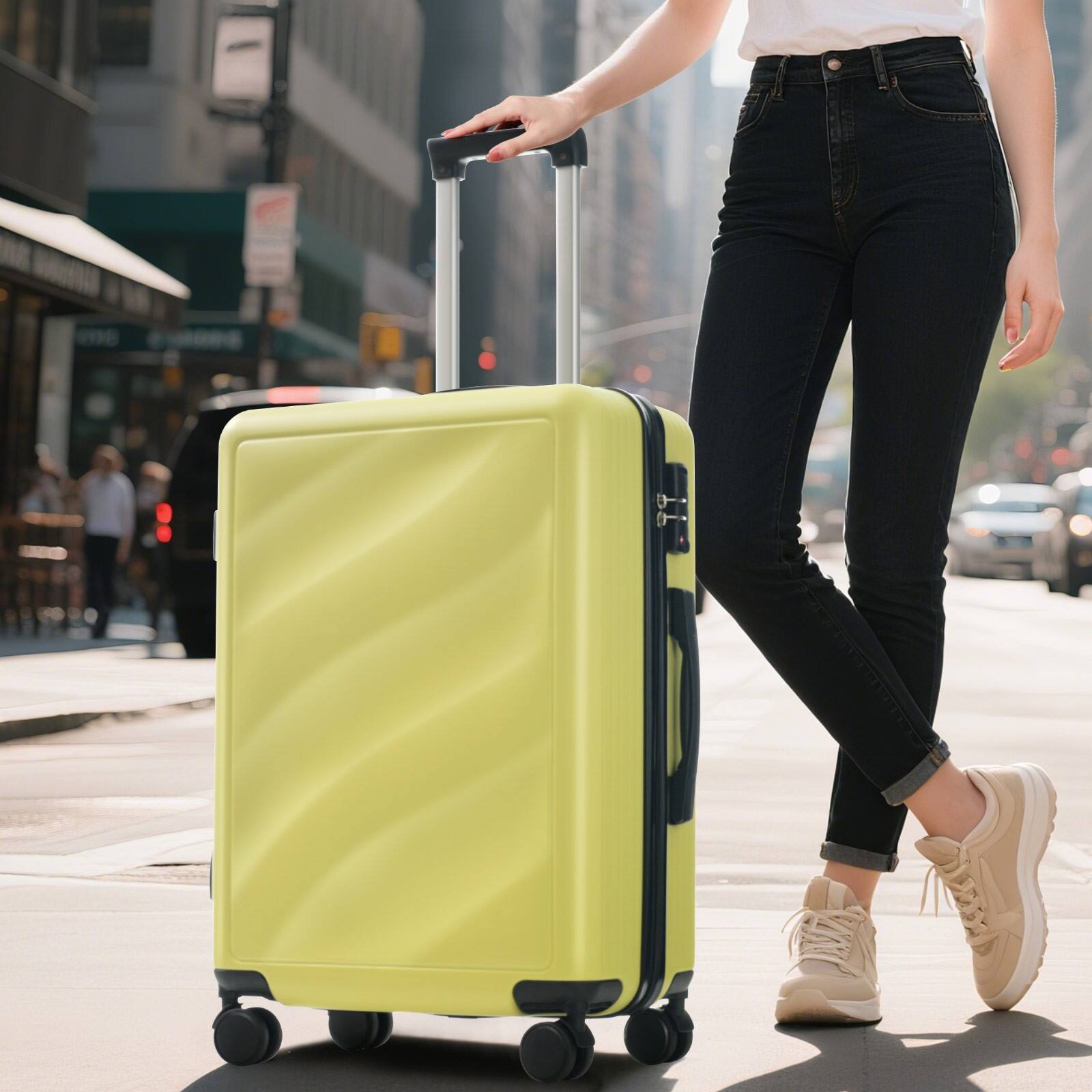 Alt View 1. Ecooso - Luggage Set 3 Piece, Lightweight Durable ABS Suitcases，Spinner Wheels，TSA Lock, Carry-on & Checked Luggage (20"/24"/28") - Tea Green.