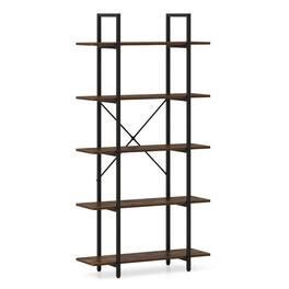 Kadyn - 5-Tier 62" Tall Vintage Industrial Bookcase - Open Storage Shelves, Rustic Black - Brown