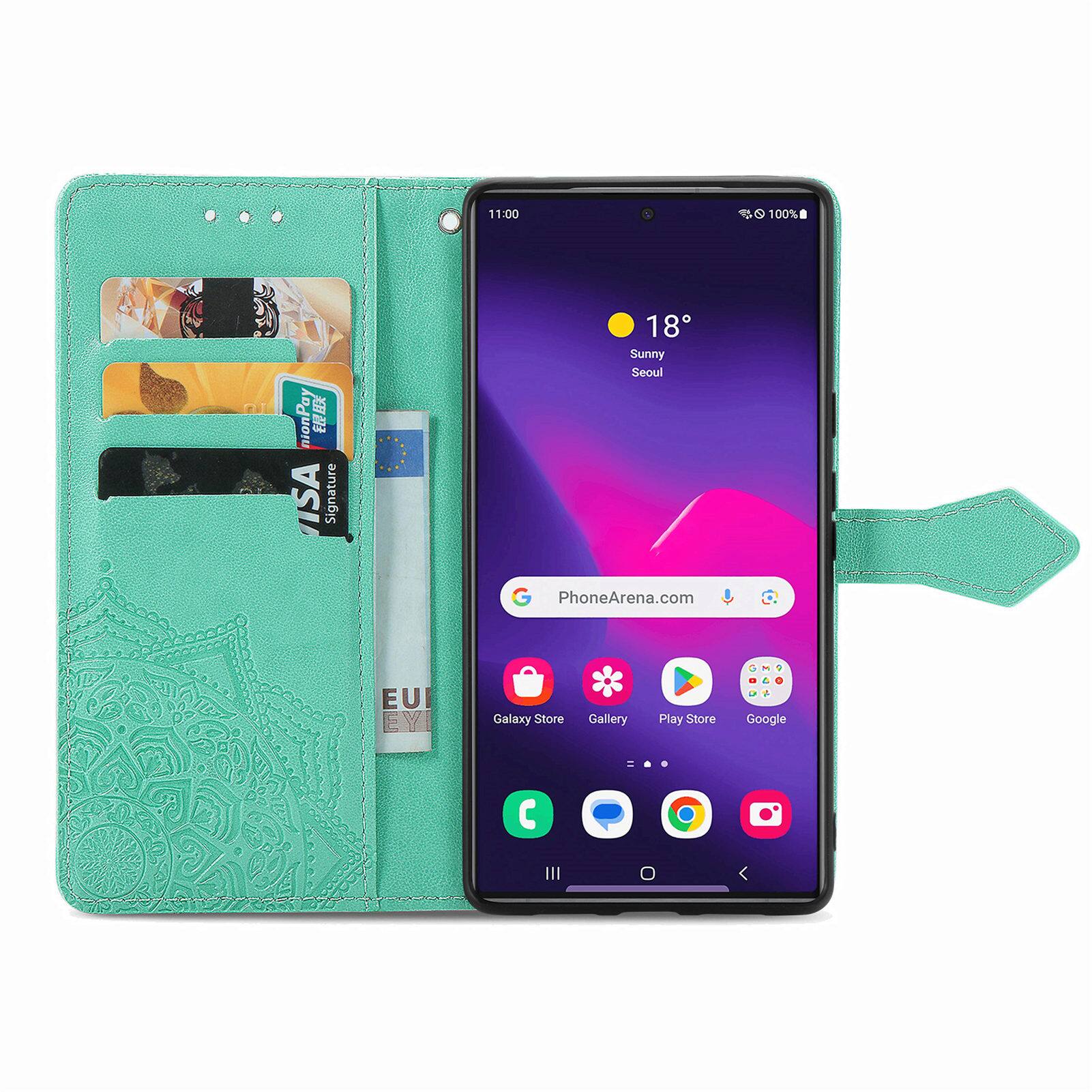 11:00 100%  
UnionPay  
ISA Signature  
18° Sunny Seoul  
PhoneArena.com  
1 EU EY  
Galaxy Store  
Gallery  
Play Store  
Google