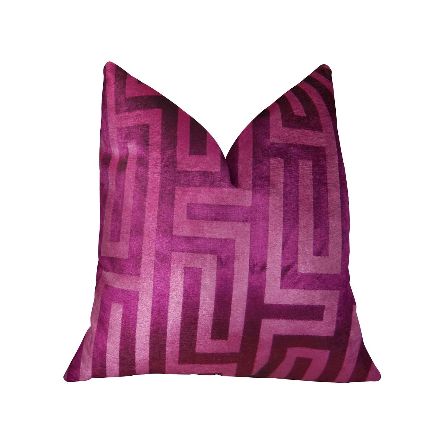 Front. Plutus Brands - Cesire Velvet Maze Handmade Throw Pillow (12" x 25") - Fuchsia.