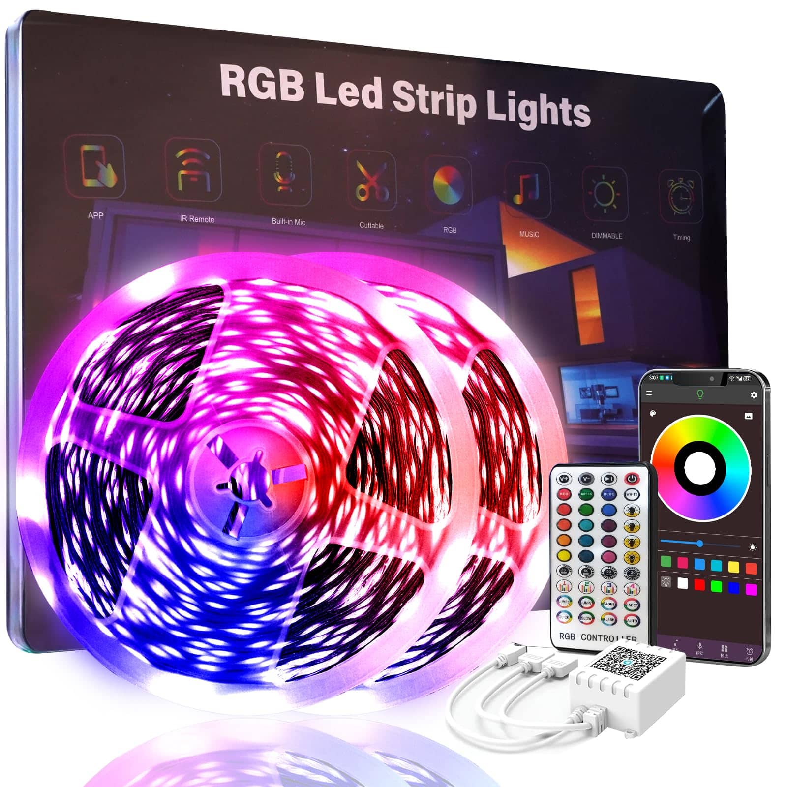Stylel Star - LED Lights Music Sync Smart RGB Strip for Bedroom - Smart RGB LED Strip Lights with App Control & Music Sync