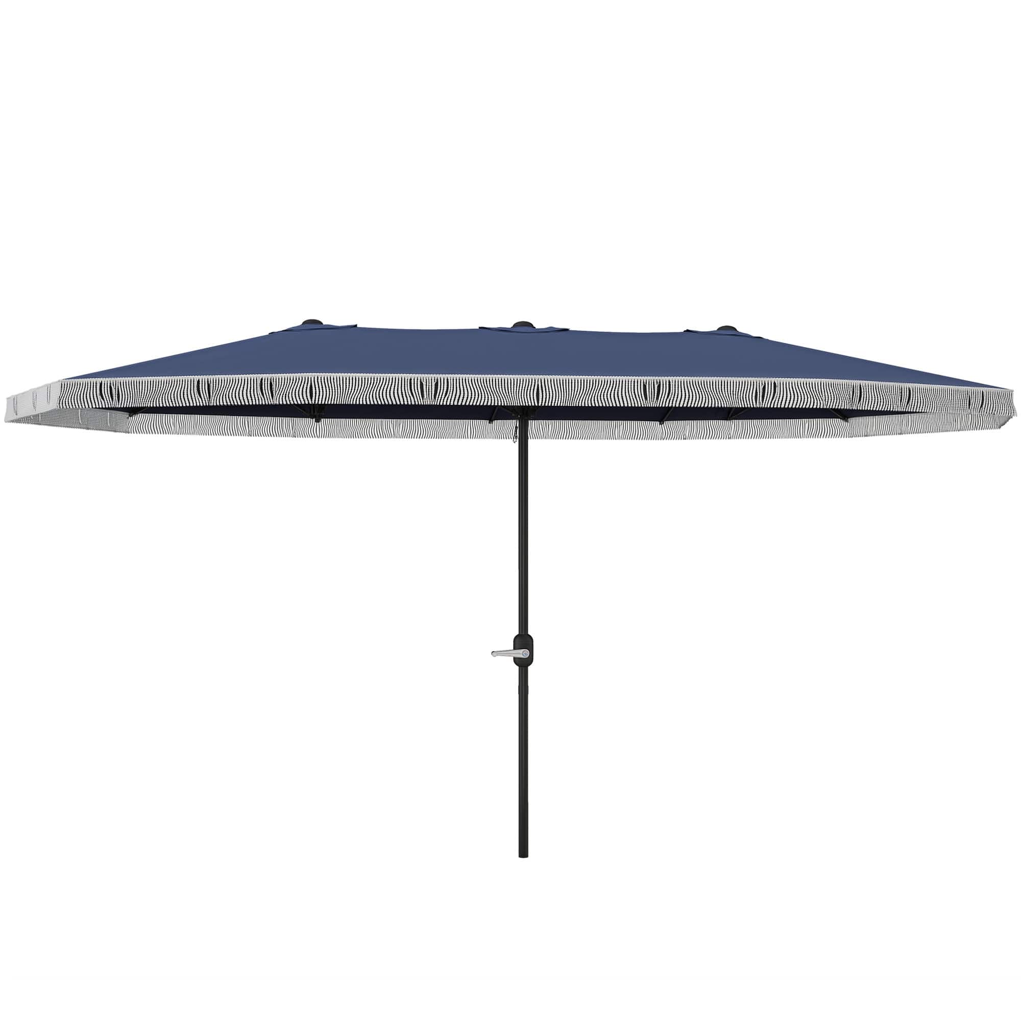 Outsunny - Rectangle Patio Umbrella UPF30+ Extra Large Outdoor Umbrella with Fringe and Crank Handle - Blue
