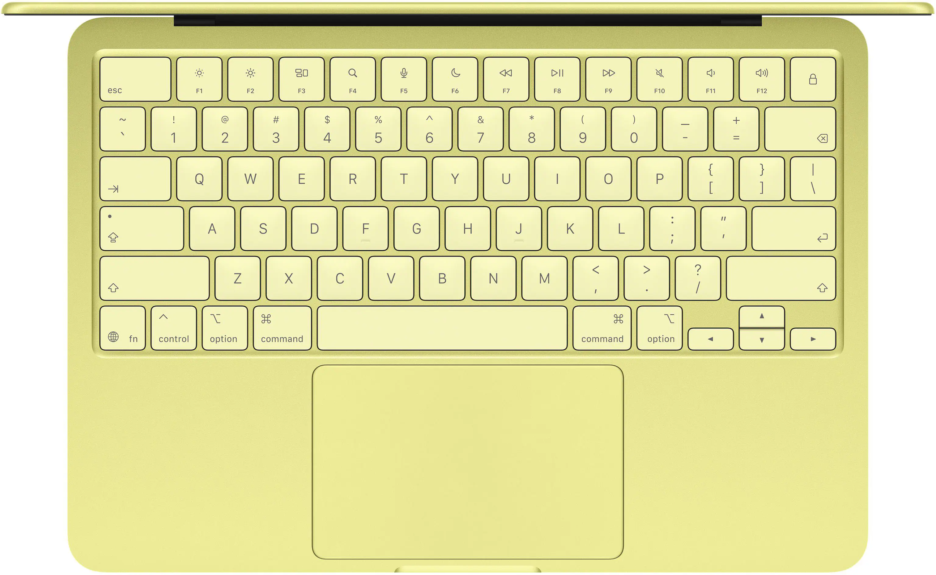 esc F1 F2 F3 F4 F5 F6 F7 F8 F9 F10 F11 F12 ~ ! 1 @ 2 # 3 $ 4 % 5 ^ 6 & 7 * 8 ( 9 ) 0 - _ + = Q W E R T Y U I O P { [ } ] | A S D F G H J K L : ; " ' Z X C V B N M , < . > ? / fn control option command command option