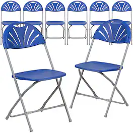 Emma + Oliver - 8 Pack Wedding/Event Stackable Fan Back Plastic Folding Chair - Blue