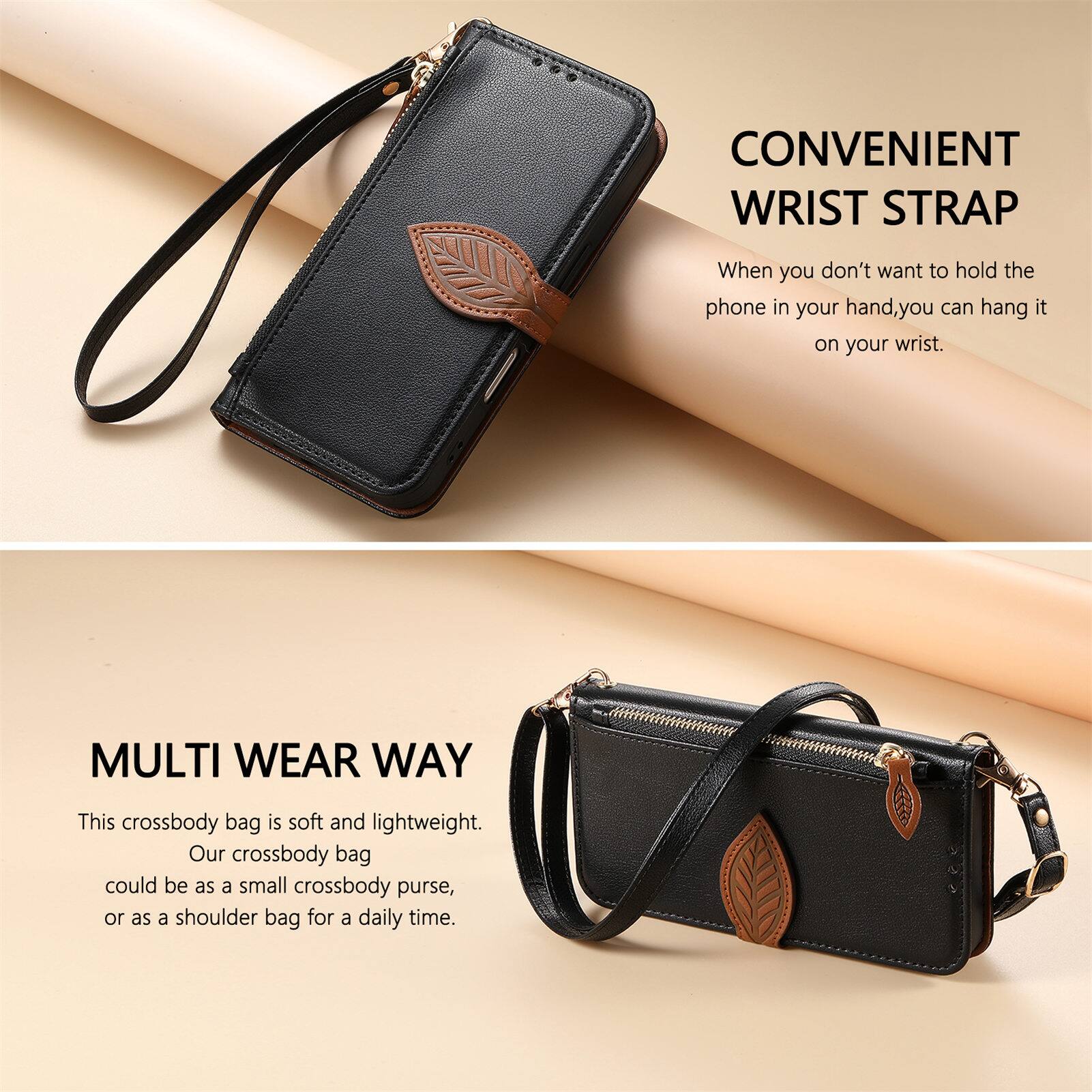 CONVENIENT WRIST STRAP  
When you don't want to hold the phone in your hand, you can hang it on your wrist.  

MULTI WEAR WAY  
This crossbody bag is soft and lightweight. Our crossbody bag could be as a small crossbody purse, or as a shoulder bag for a daily time.