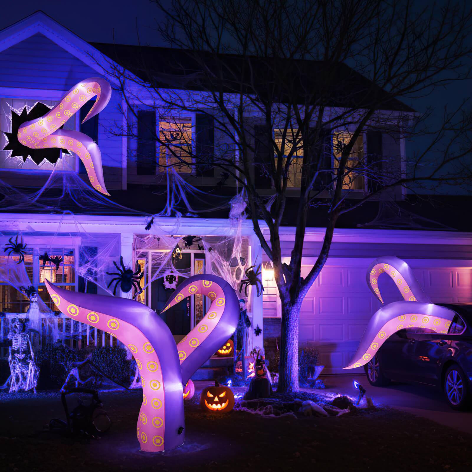 Alt View 4. Costway - Costway 6.5 Ft Inflatable Tentacles Blow up Octopus Legs Window Decoration with LED Lights - Purple.