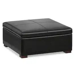 Simpli Home - Gabbie 36 inch Wide Square Coffee Table Storage Ottoman PU Vegan Leather - Midnight Black