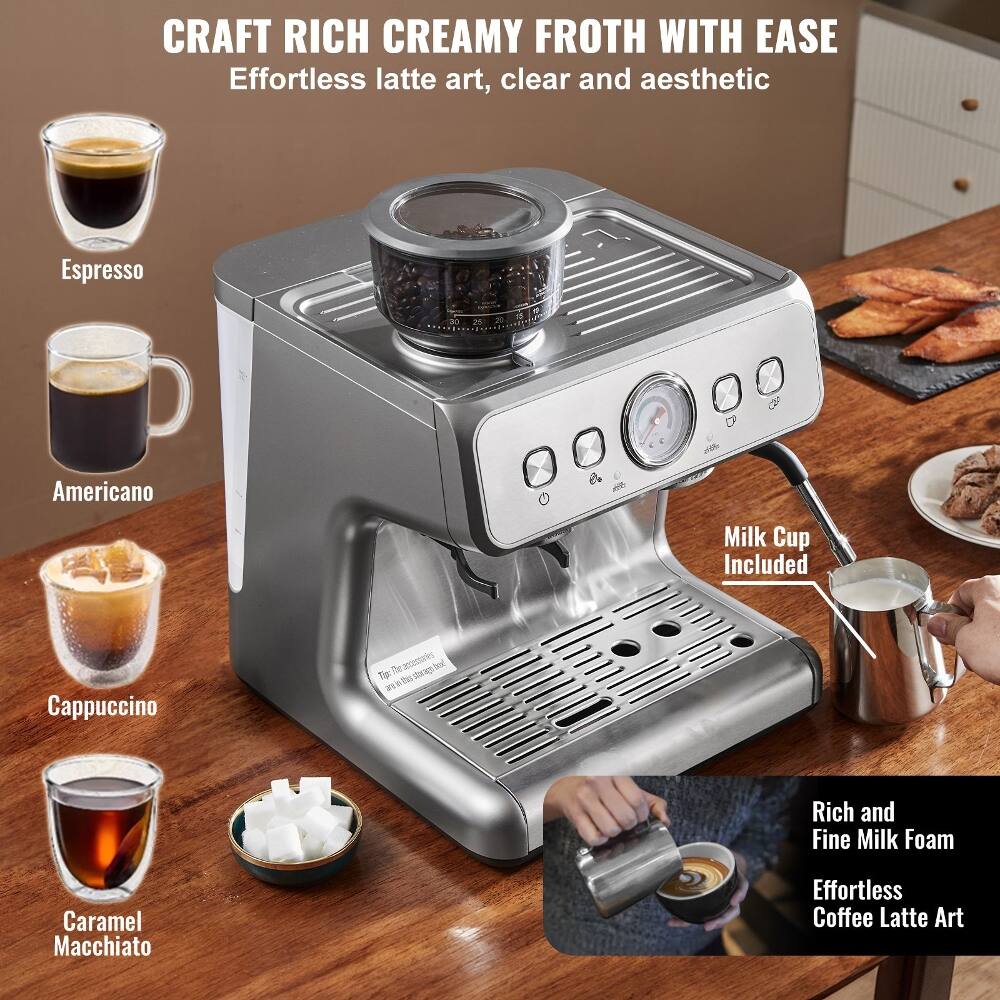 CRAFT RICH CREAMY FROTH WITH EASE  
Effortless latte art, clear and aesthetic  
Espresso  
Americano  
Cappuccino  
Caramel Macchiato  
Milk Cup Included  
Rich and Fine Milk Foam  
Effortless Coffee Latte Art