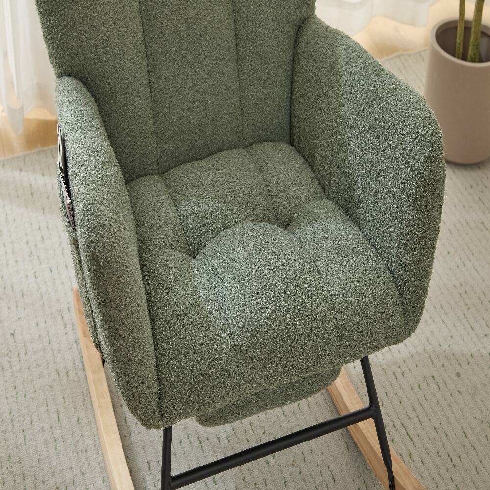 Alt View 10. Loheer - Loheer Green Teddy Fabric Wingback Glider Rocker with Ottoman, Nursery Nursing Rocking Chair - Green.