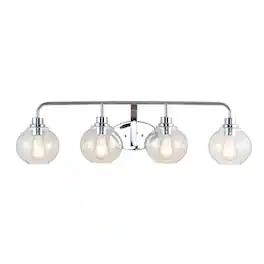 Jonathan Y - Sandrine 36" 4-Light Iron/Seeded Glass Cottage Rustic LED Vanity Light - Chrome