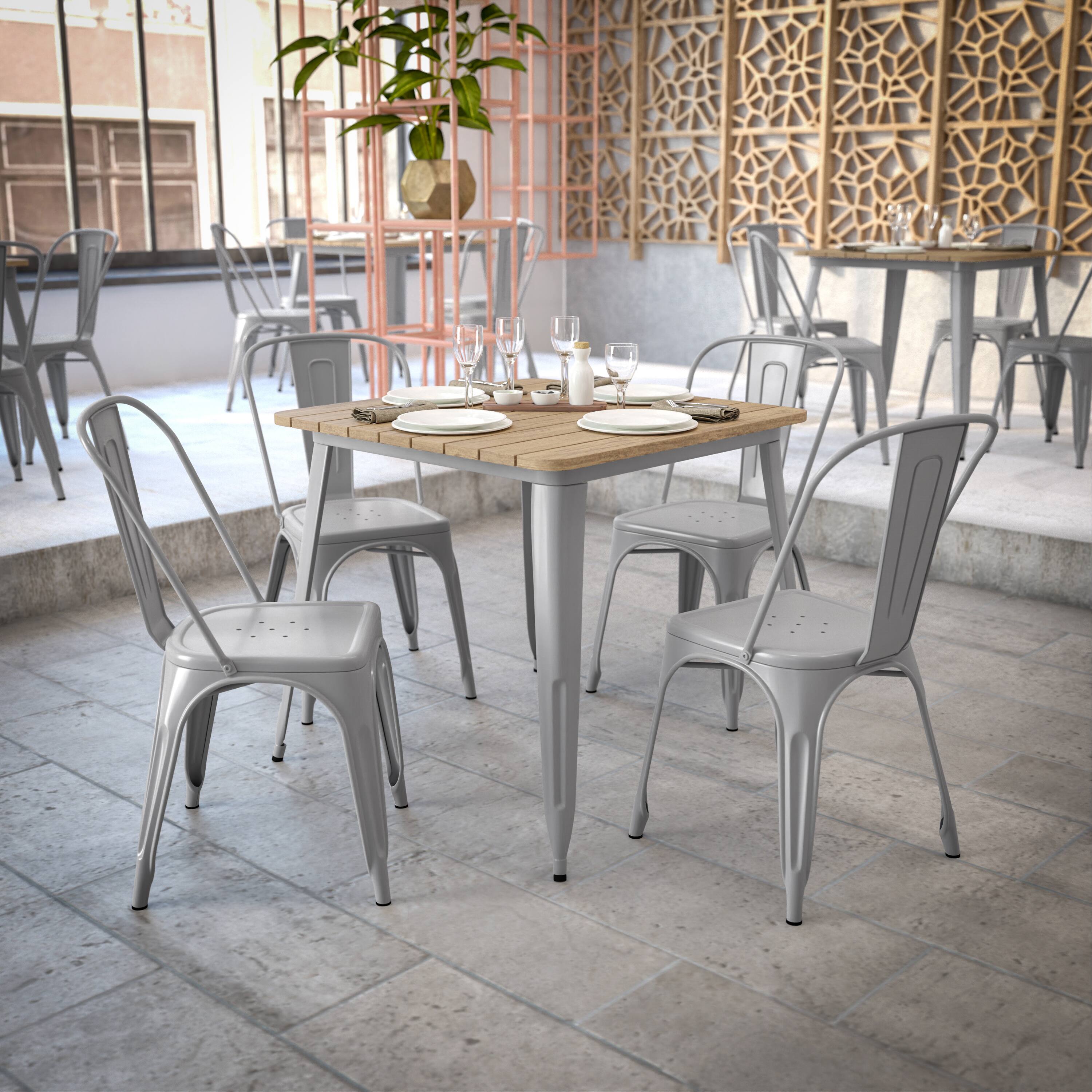 Alt View 3. Flash Furniture - Declan Commercial Grade Indoor/Outdoor Dining Table, 31.5" Square All Weather Brown Poly Resin Top with Silver Steel Bas - Gray.