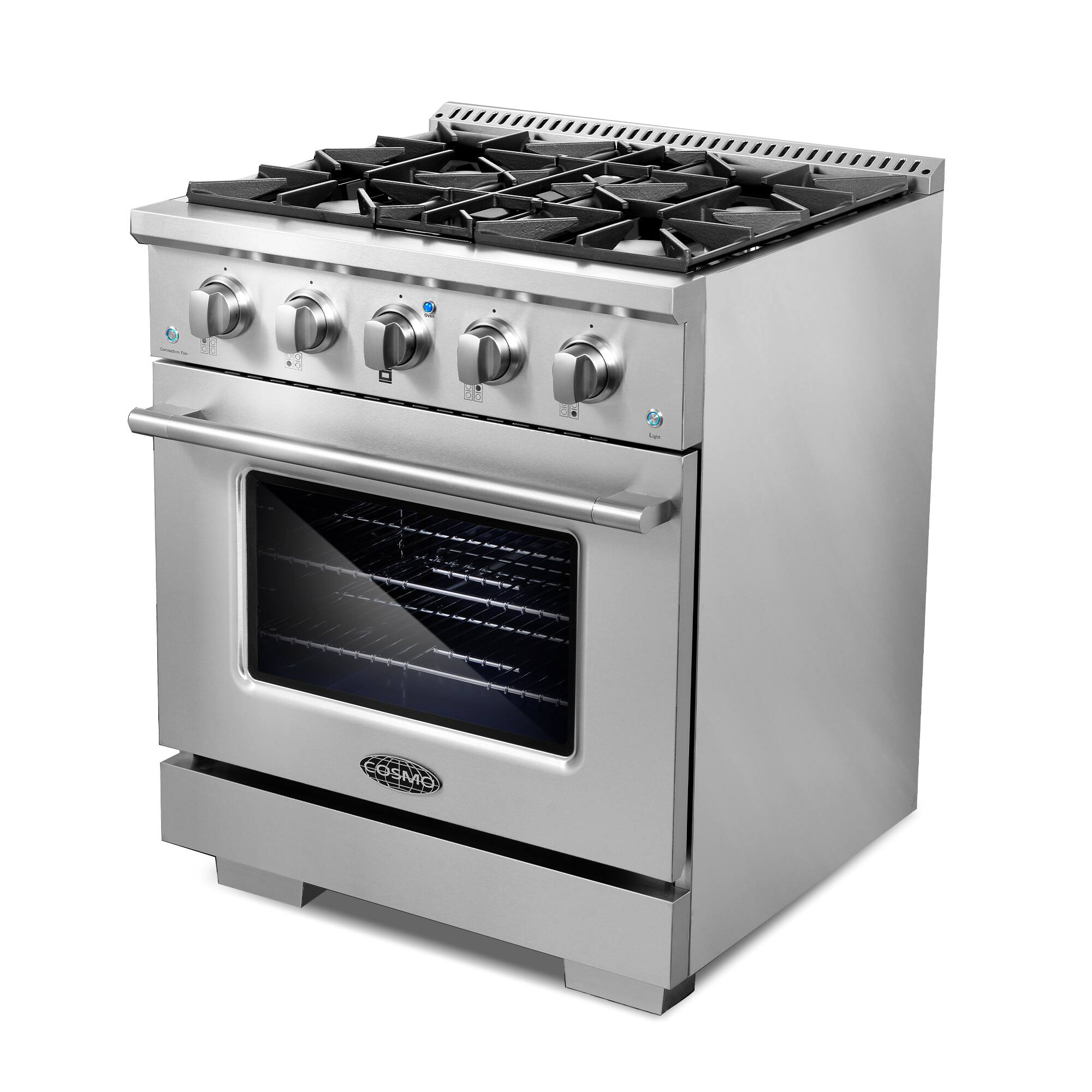 Alt View 6. COSMO - COS-GRP304 30 in. Vista Collection 3.5 cu. ft. Gas Range, 4 Burners, Convection Oven, LED Light Panel - Stainless Steel.