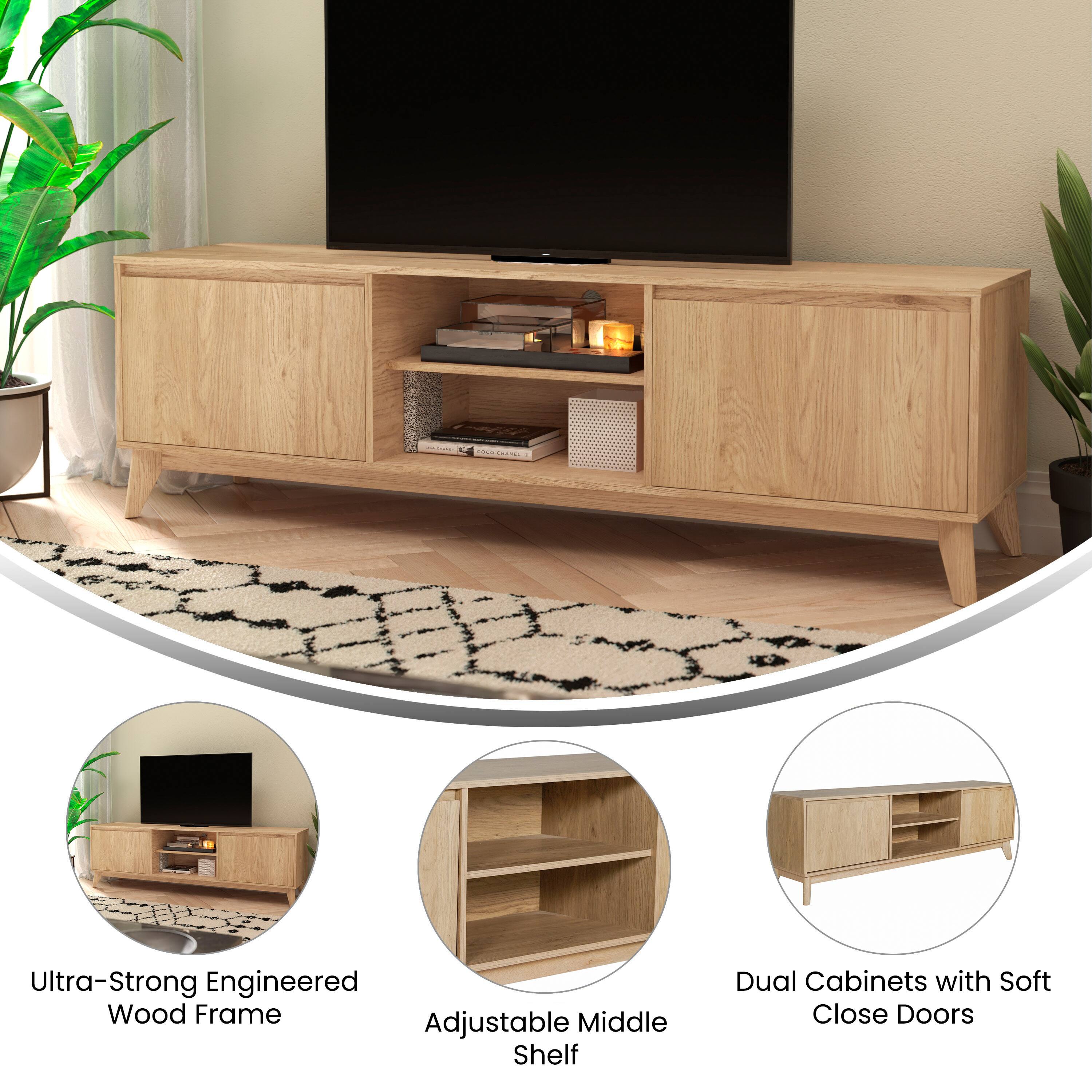 Ultra-Strong Engineered Wood Frame  
Adjustable Middle Shelf  
Dual Cabinets with Soft Close Doors