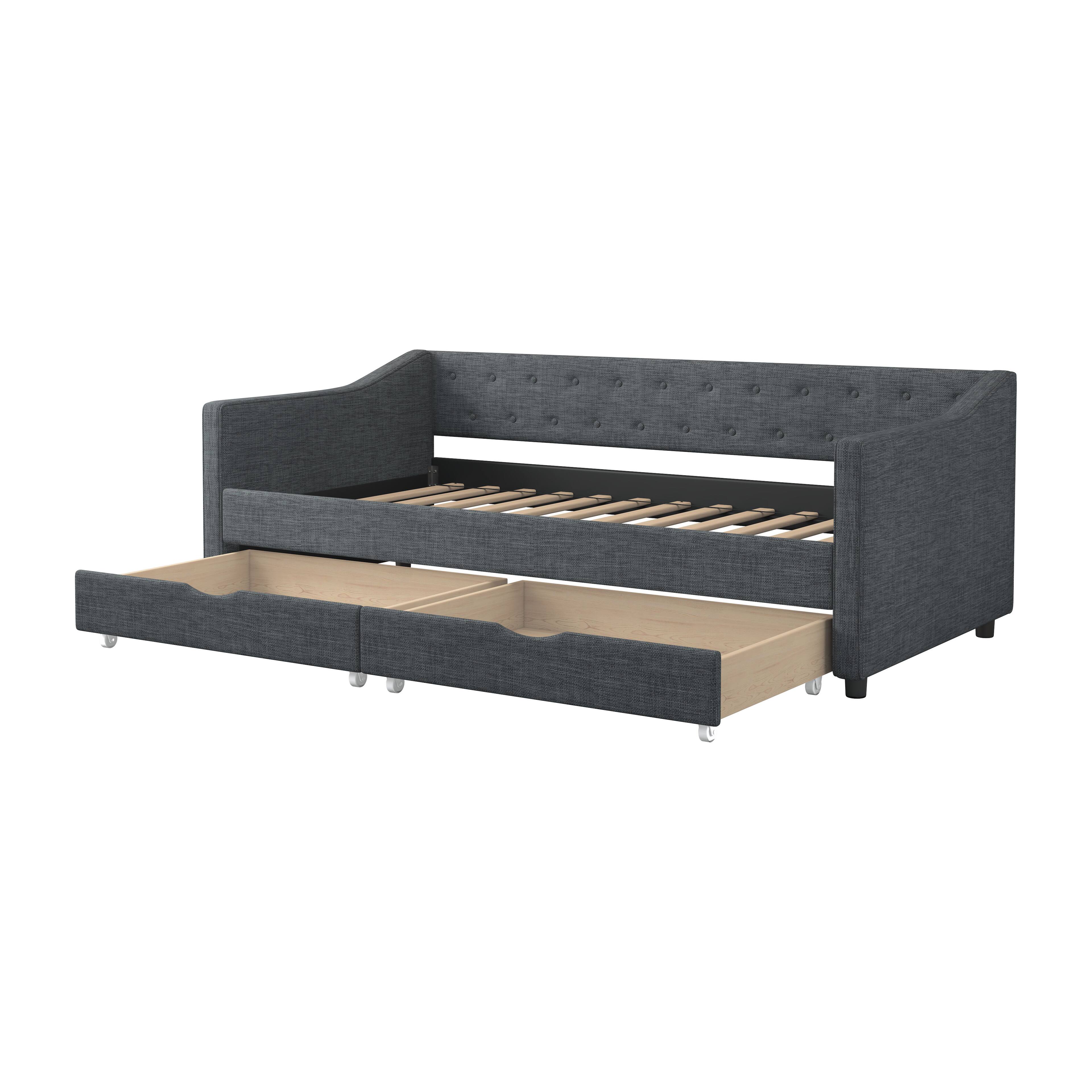 Angle. Tiramisubest - Twin Size Daybed with Drawers Upholstered Tufted Sofa Bed, with Button on Back and Piping on Waved Shape Arms-Dark Grey - DARK GREY.