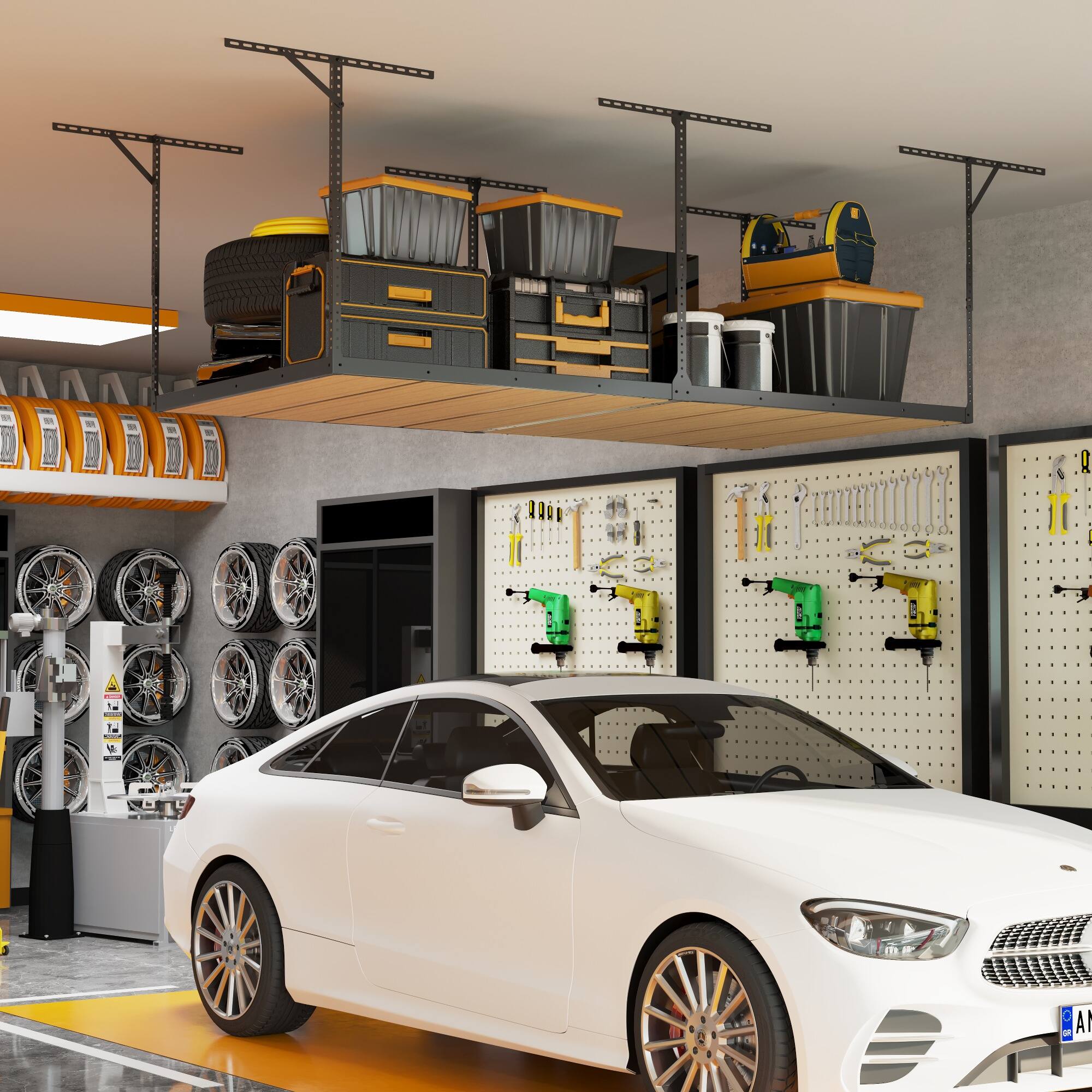 Alt View 10. Fleximounts - Max Series Frame Only 48 in. W x 96 in. D x 24 - 40 in. H Heavy Duty Ceiling Mounted Overhead Garage Storage Rack - Black.