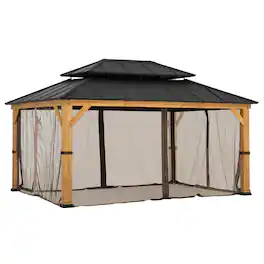 SUNJOY - Replacement Mosquito Netting Panles,Water-resistant 4-Panel Screen Walls for 12 x 16 ft Gazebo - Brown