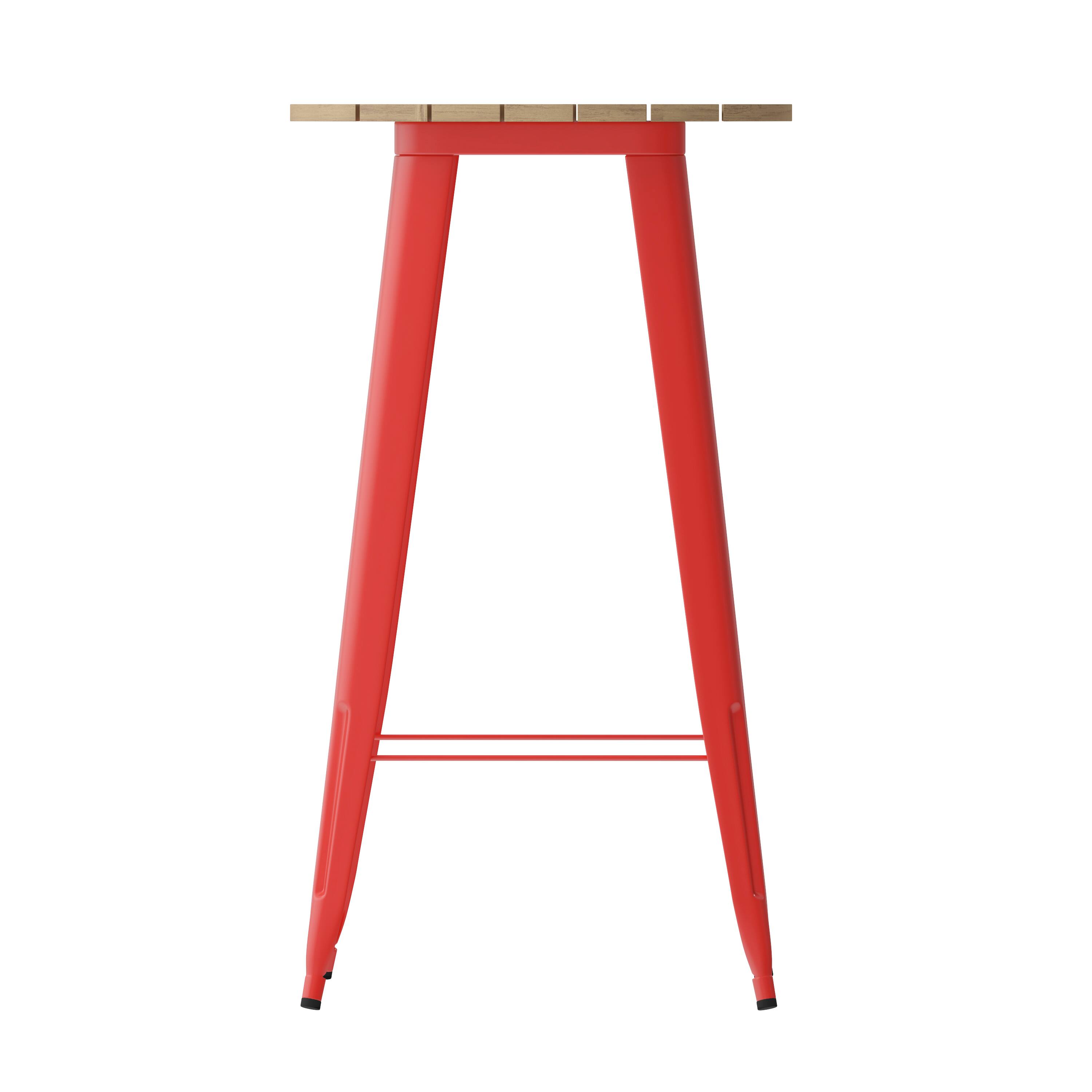 Alt View 7. Emma + Oliver - Drew Indoor/Outdoor Bar Top Table, 23.75" Round All Weather Poly Resin Top with Steel base - Brown Top/Red Frame.