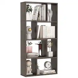 Costway - 48" Geometric Bookshelf Open-back Bookcase with 8 Cubes 2 Anti-Toppling Devices - Gray