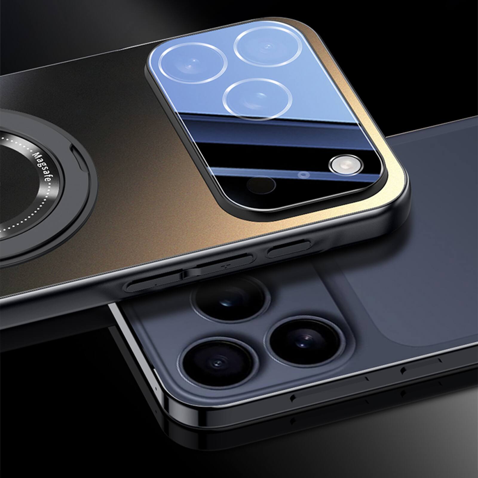 Alt View 2. Dteck - Magnetic Shockproof Case for Apple iPhone 17 Pro, 360 Rotating Ring Stand Phone Cover with Integrated Lens Protector - Cyan.