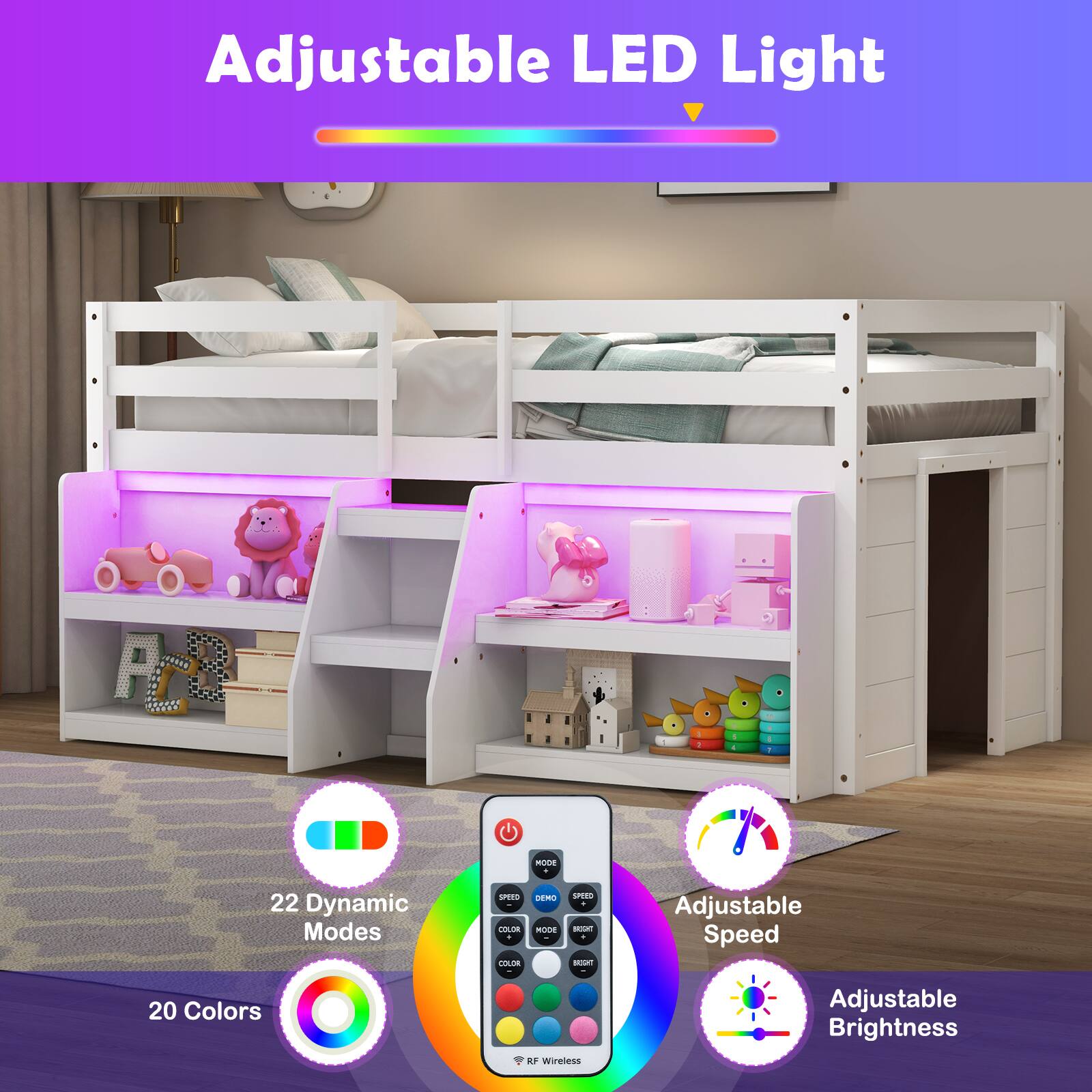 Adjustable LED Light

- 22 Dynamic Modes
- 20 Colors
- Adjustable Speed
- Adjustable Brightness
- Wireless