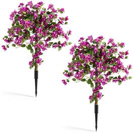 Costway - 2 Pack Bougainvillea Artificial Trees with Stable Ground Spike, PE Trunks for Porch - Pink + Green + Black