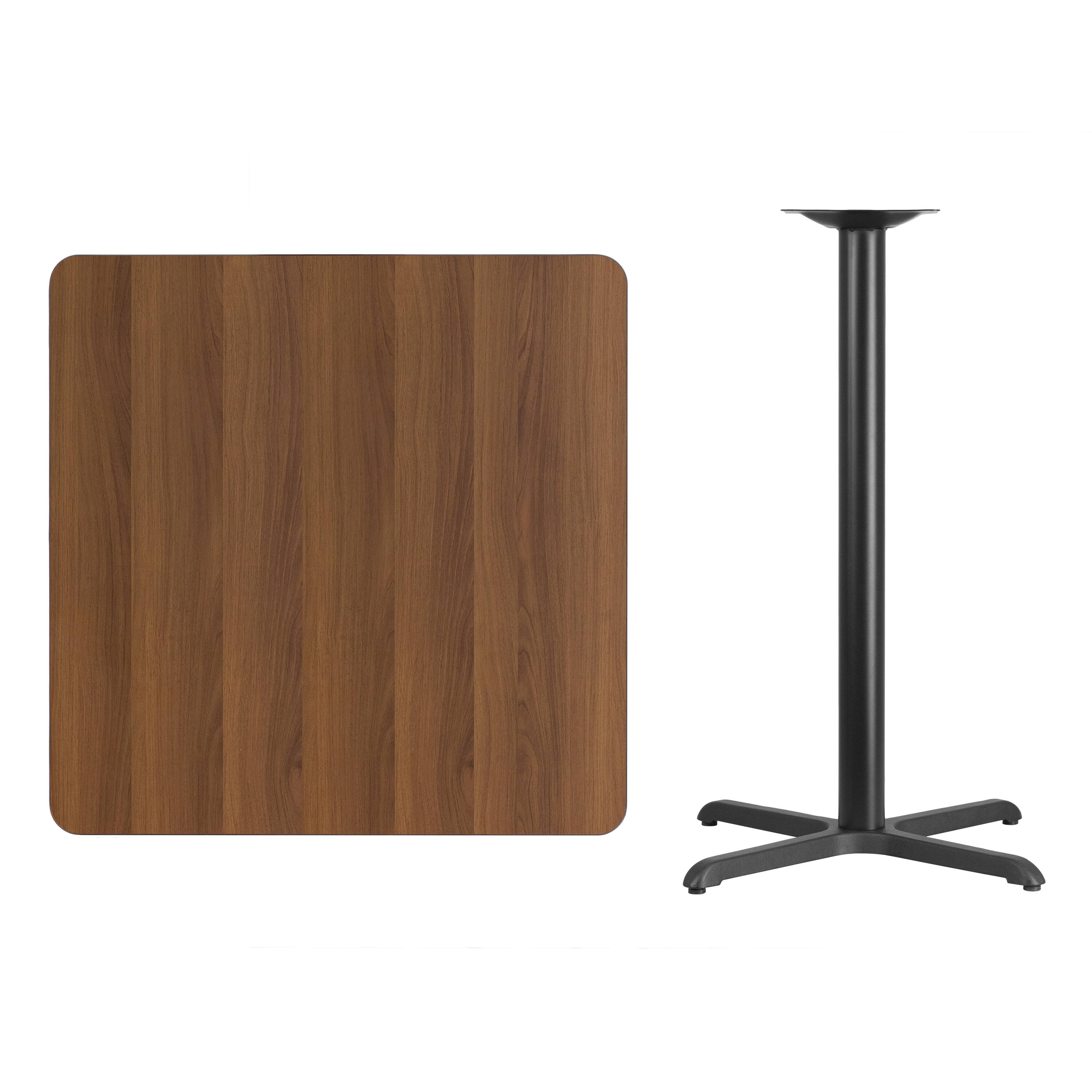 Alt View 2. Emma + Oliver - 36" Square Laminate Table Top with 30"x30" Bar Height Table Base - Walnut.