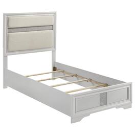 Manhattan Lane - Vino Twin Size Bed, Panel Headboard, Upholstery, Glitter Stripes - White