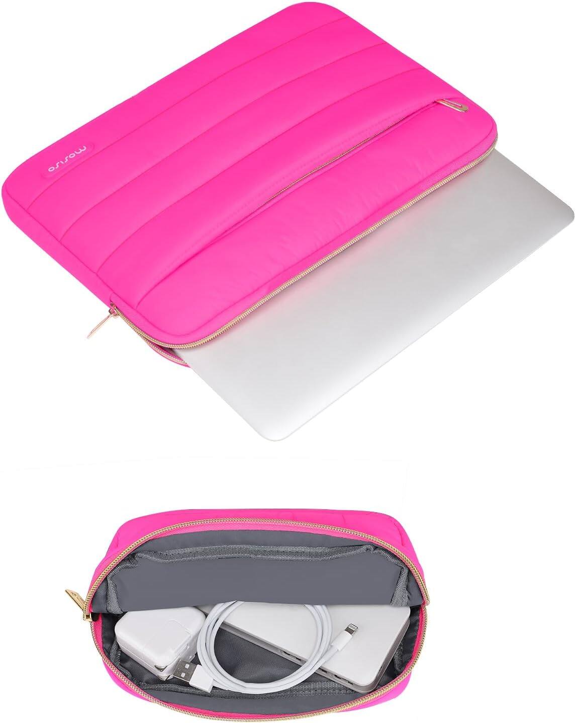 Left. mosiso - Puffy Laptop Sleeve 13-13.3 inch for MacBook Air 13 13.6 M4 M3 M2 M1/Pro 13/Pro 14, HP Dell ASUS Lenovo - Rose Red.