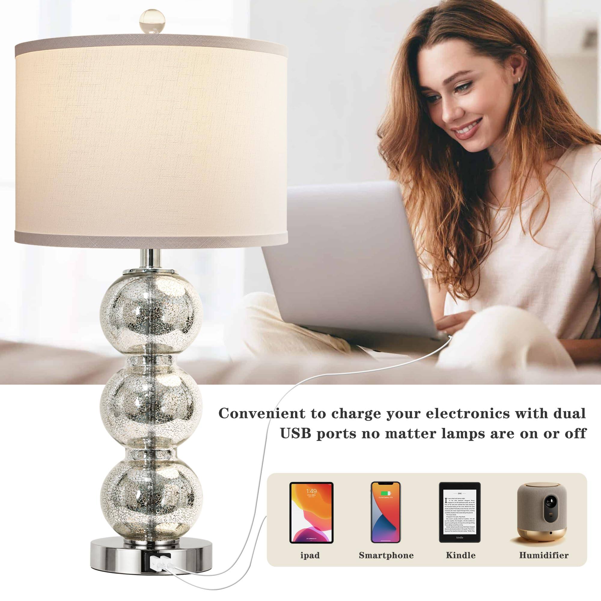 Convenient to charge your electronics with dual USB ports no matter lamps are on or off

iPad  
Smartphone  
Kindle  
Humidifier