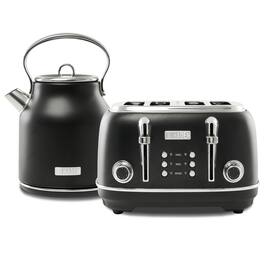 Haden - Heritage 4 Slice Wide Slot Toaster & Electric Water Kettle, Black & Chrome - Black/Chrome