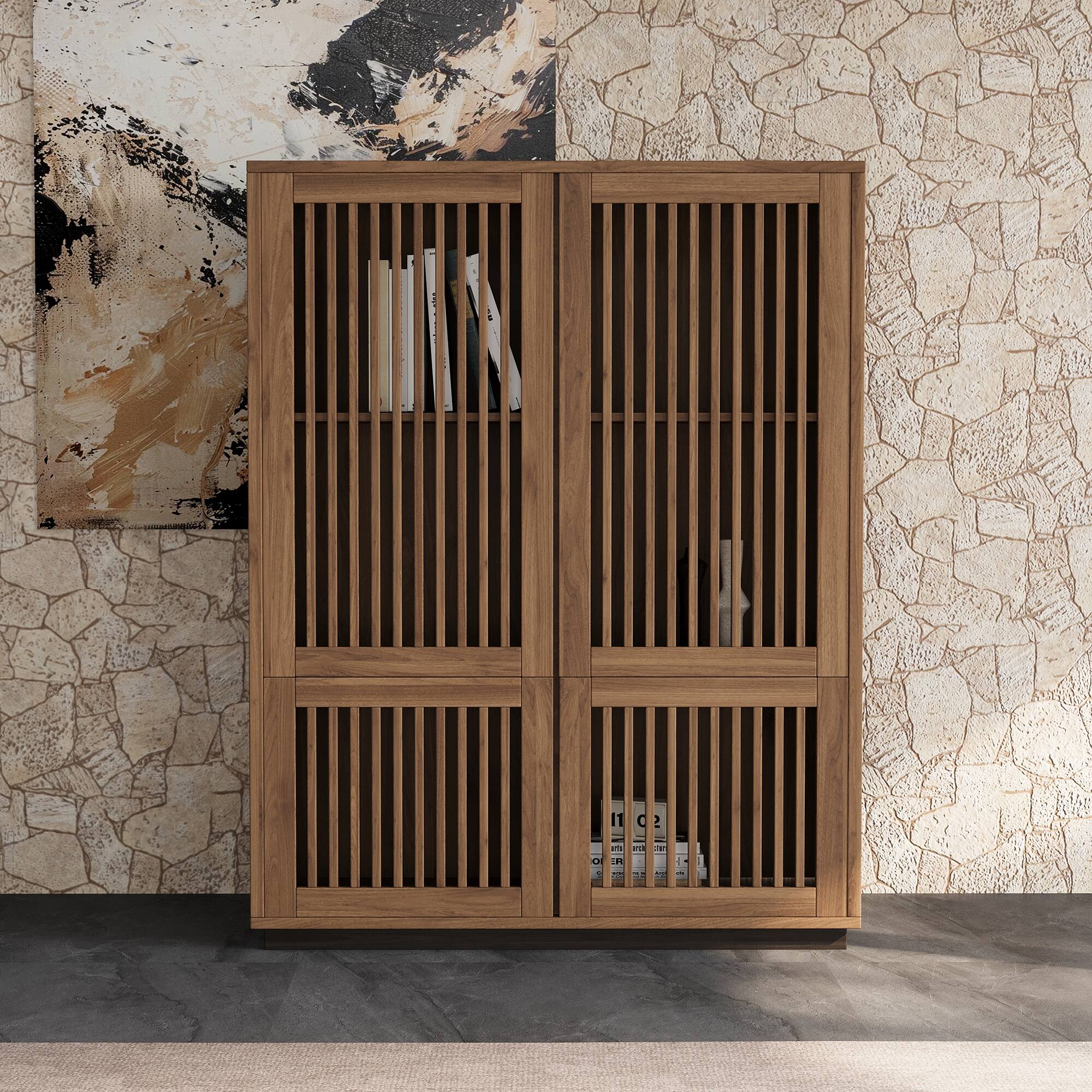 Left. luck idea - 34.84" Storage Cabinet with Adjustable or Removable Shelves - Walnut color.