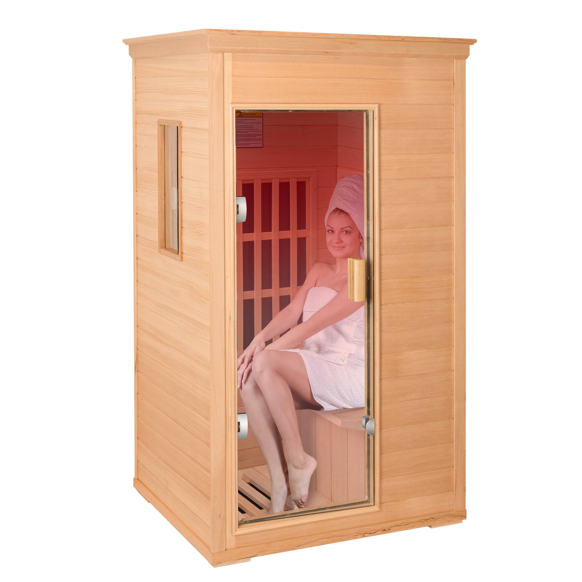 Back. APRILSOUL - Infrared Home Dry Sauna 1 Person 1000W Hemlock Wood Glass Door Red LED Bluetooth - white.